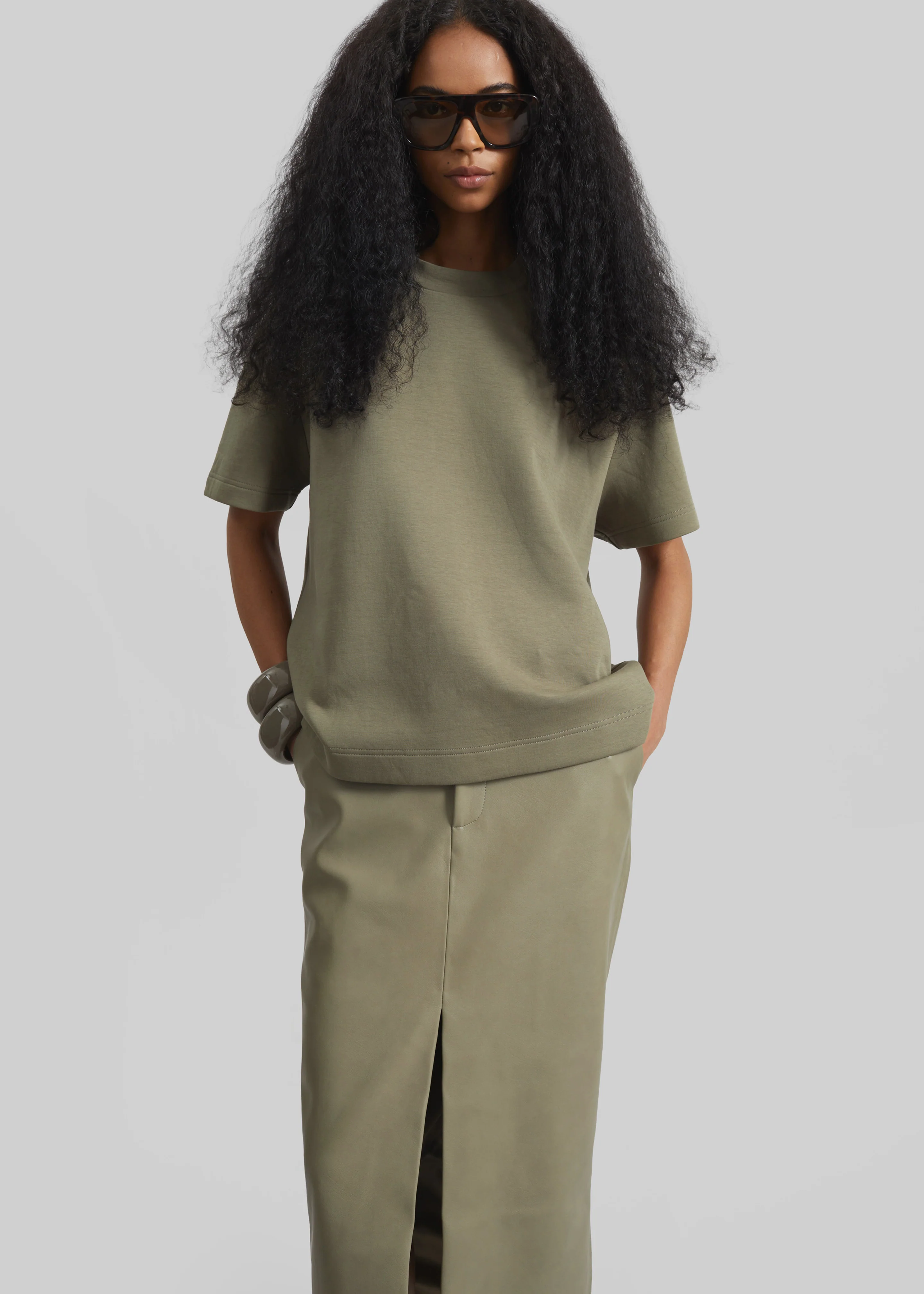 Maybelle Faux Leather Front Slit Pencil Skirt - Sage - Image 5