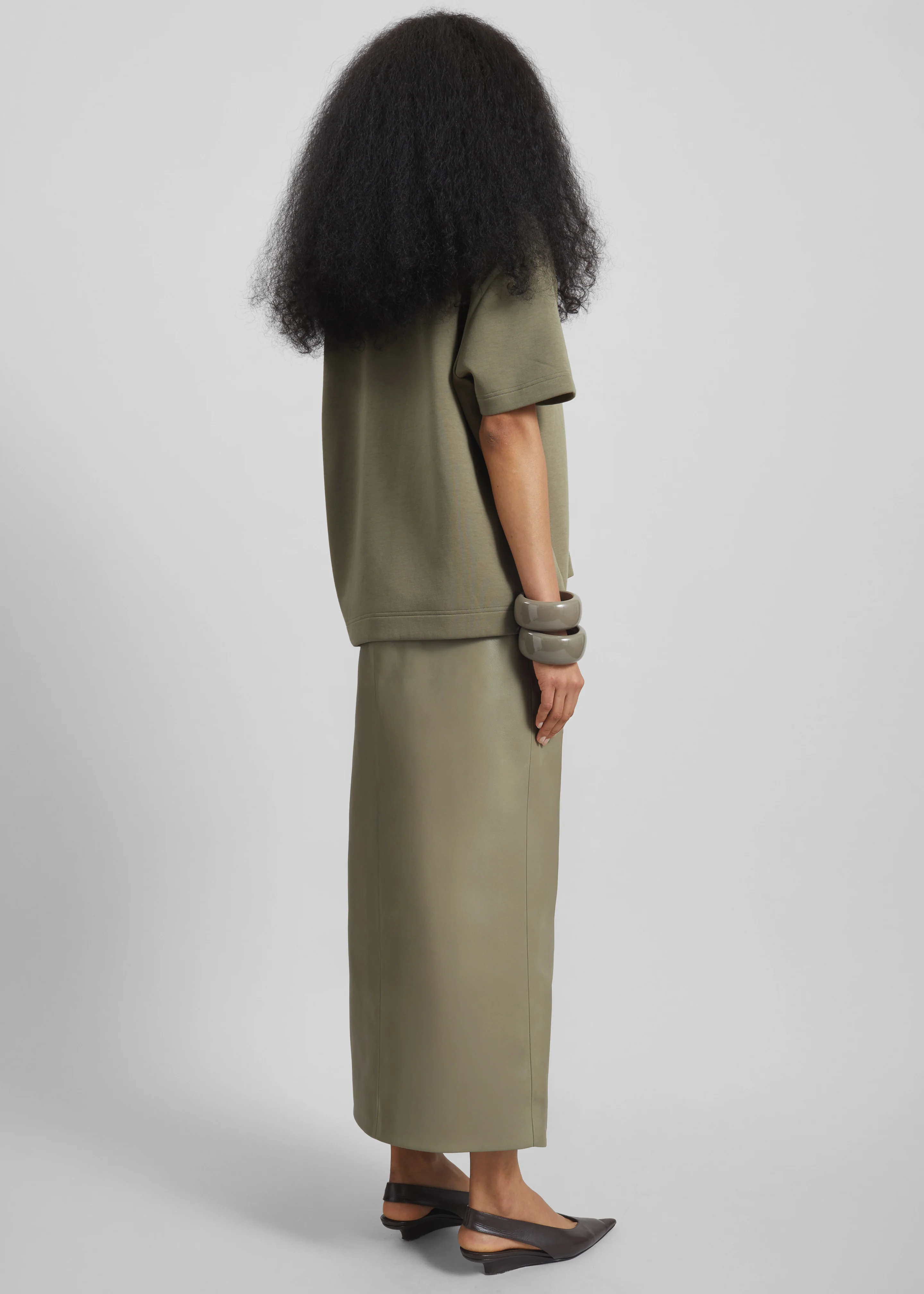 Maybelle Faux Leather Front Slit Pencil Skirt - Sage - Image 6