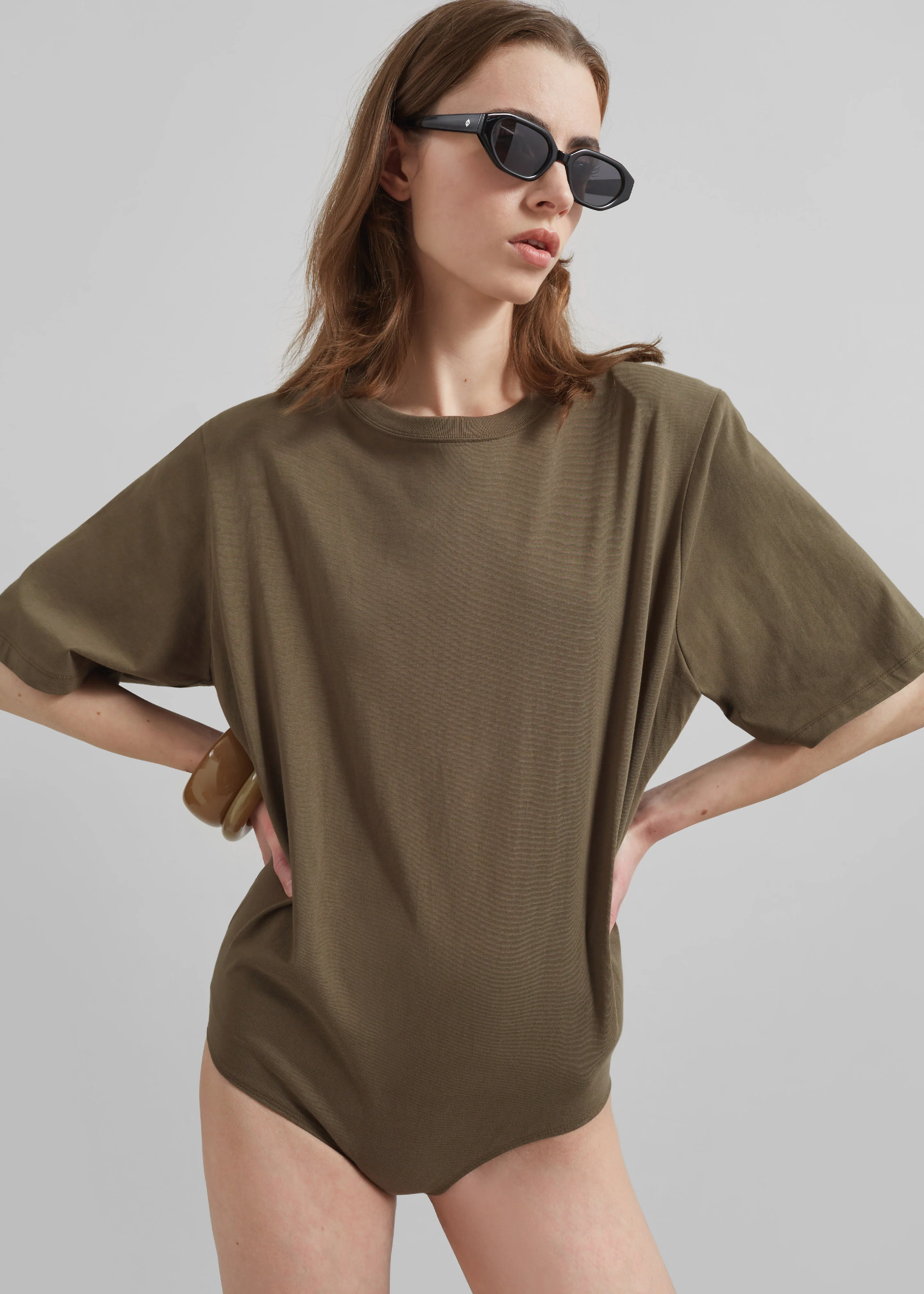 Meida Padded T-Shirt Bodysuit - Khaki - Image 3
