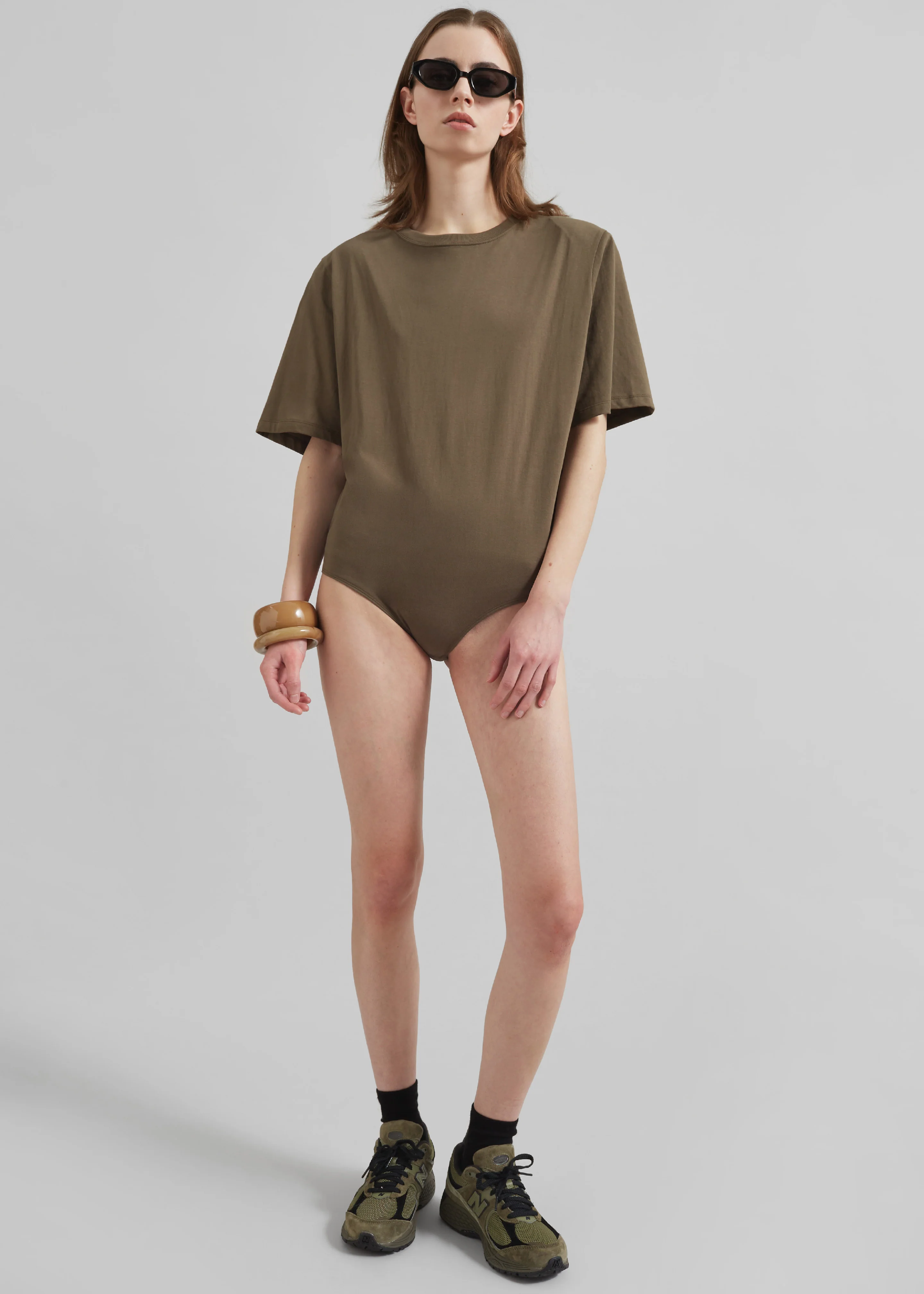 Meida Padded T-Shirt Bodysuit - Khaki - Image 8