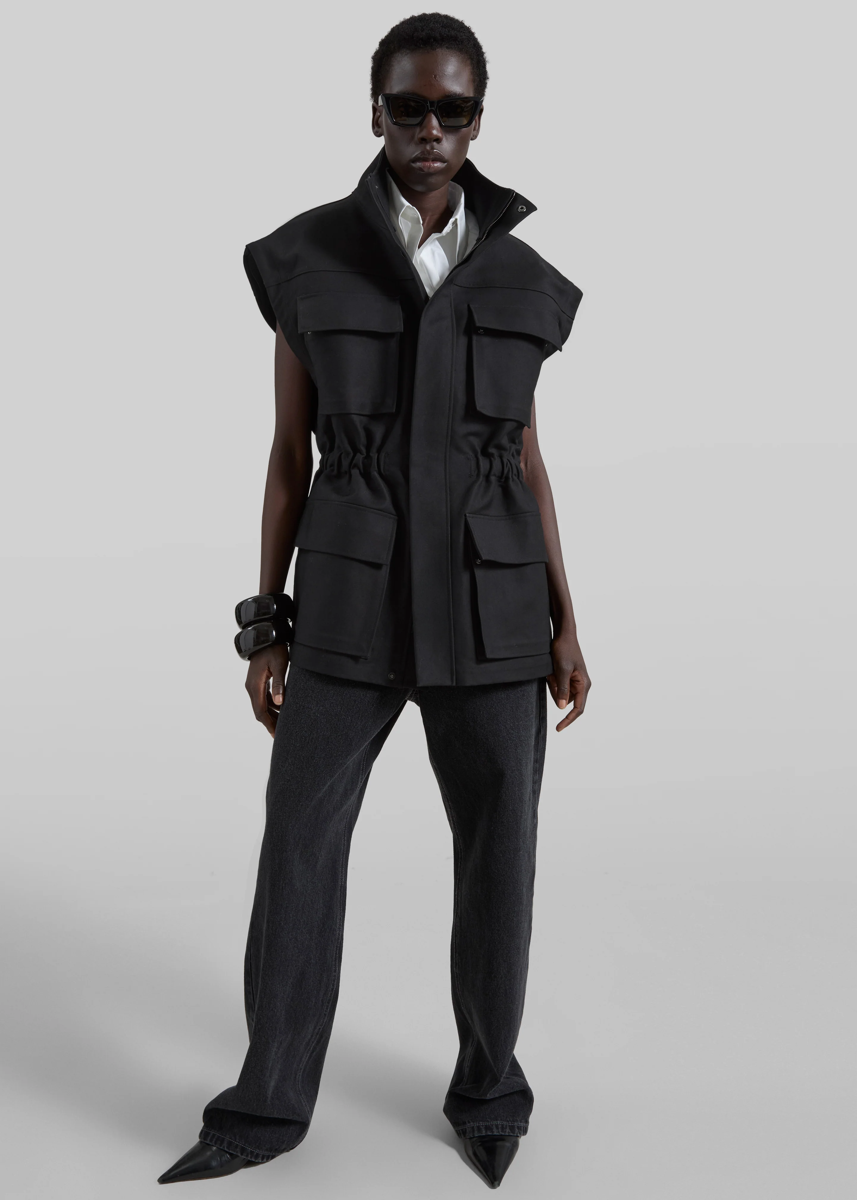 Melton Detachable Sleeve Cargo Jacket - Black - Image 7