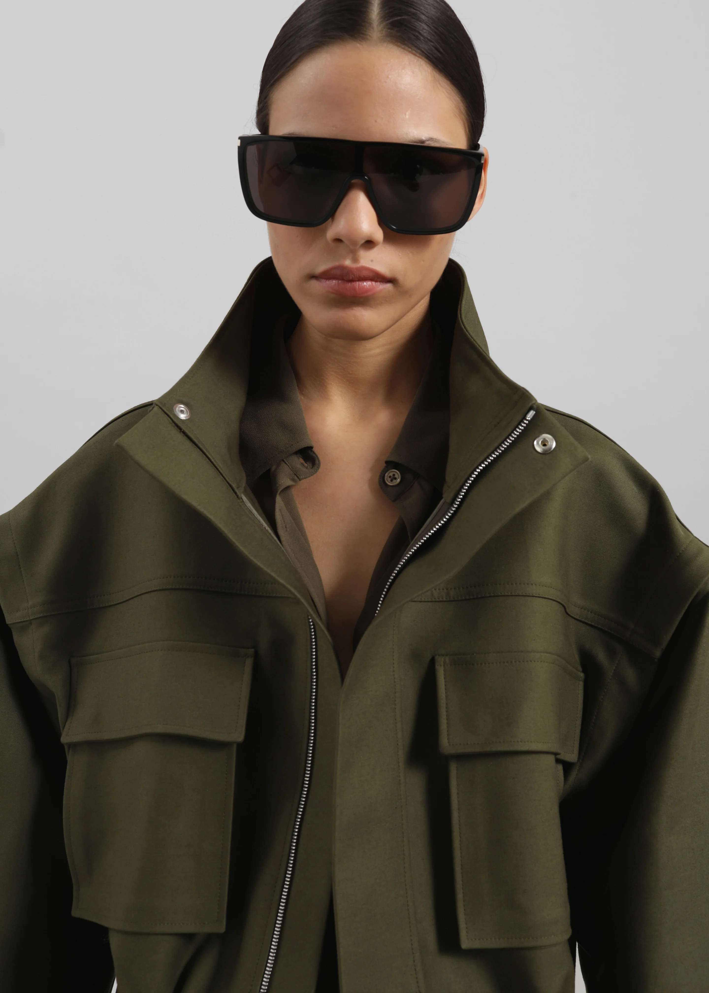 Melton Detachable Sleeve Cargo Jacket - Khaki - Image 3