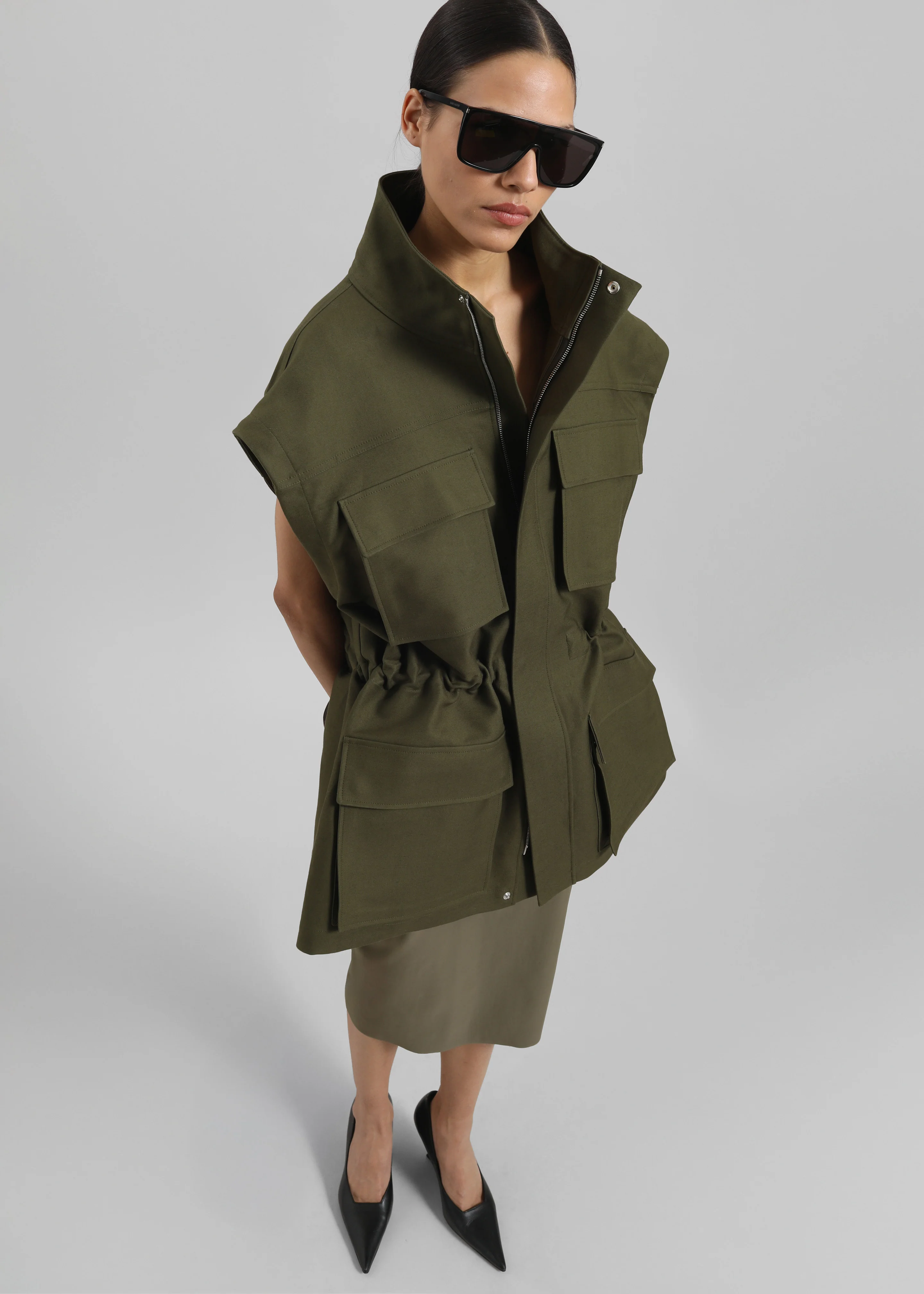 Melton Detachable Sleeve Cargo Jacket - Khaki - Image 5