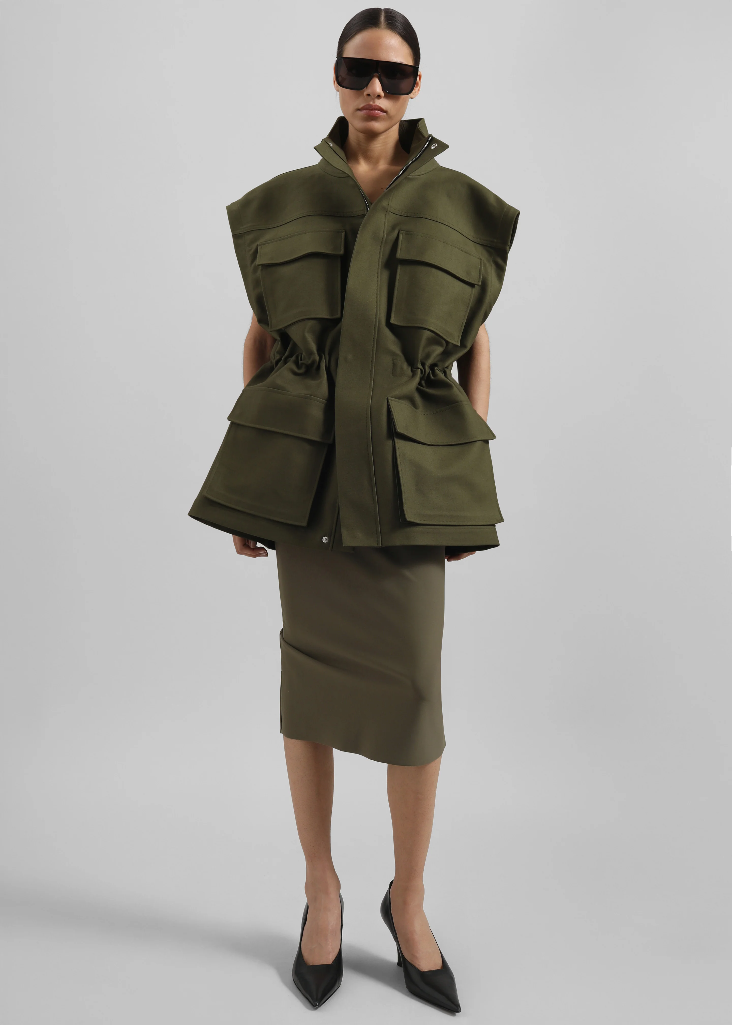 Melton Detachable Sleeve Cargo Jacket - Khaki - Image 7