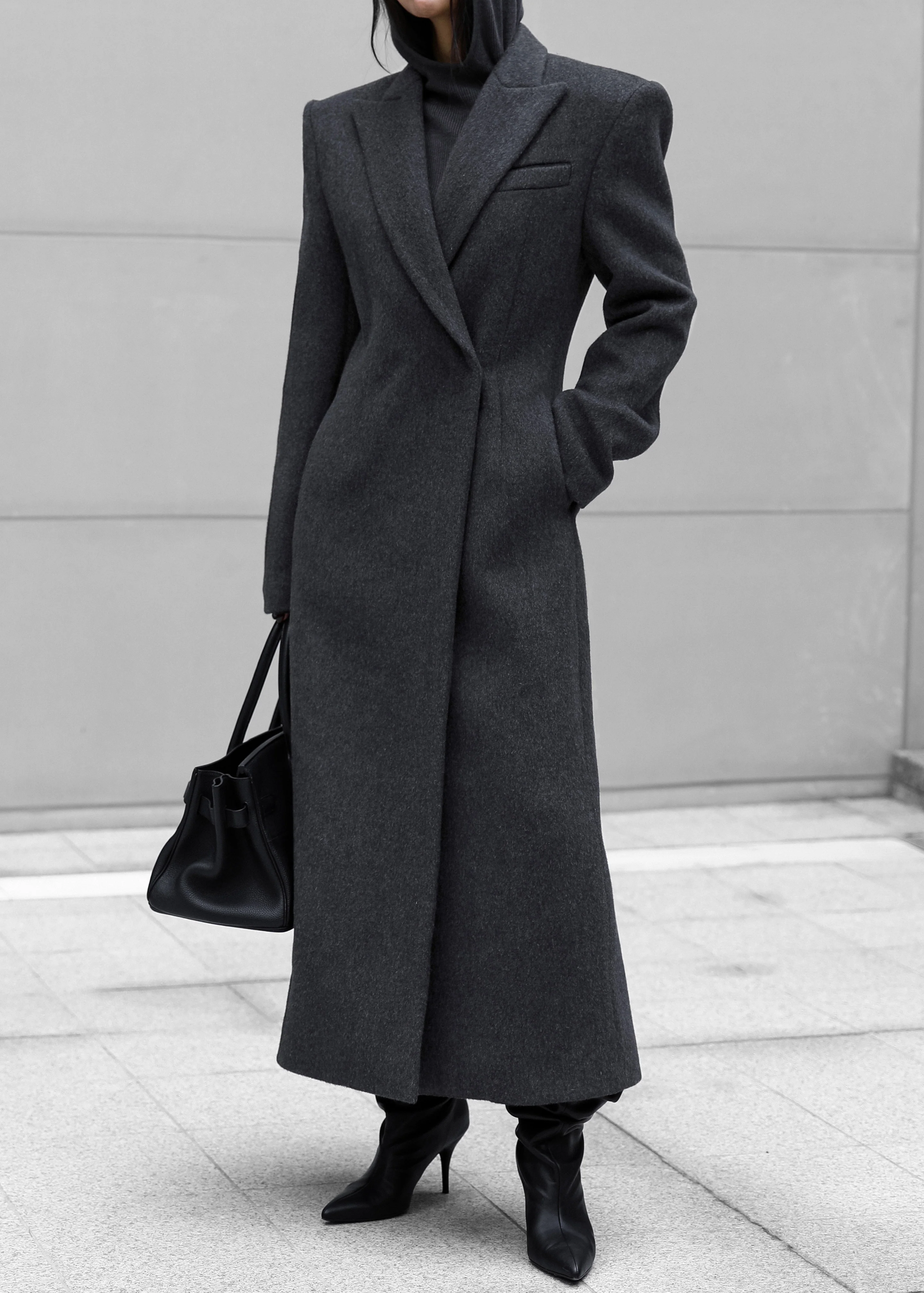 Melva Long Coat - Charcoal - Image 3