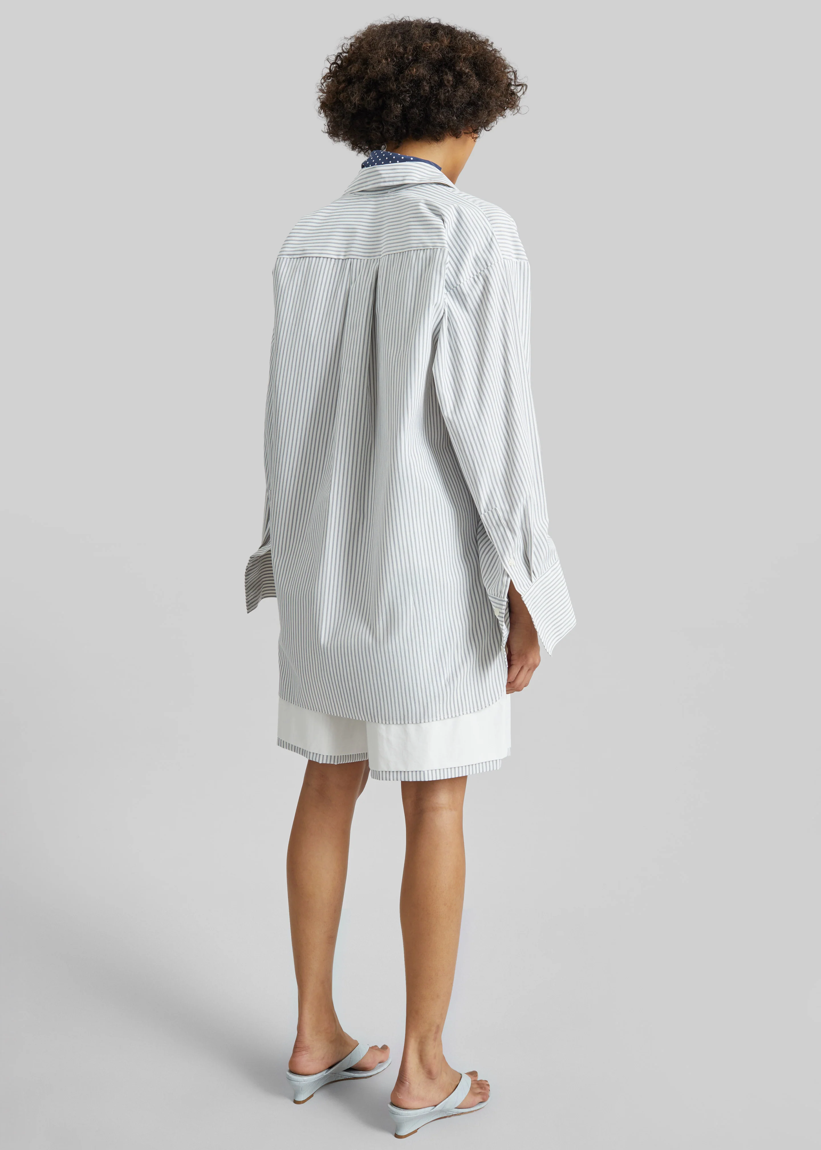 Menton Layered Hem Shorts - White/Blue Stripe - Image 7