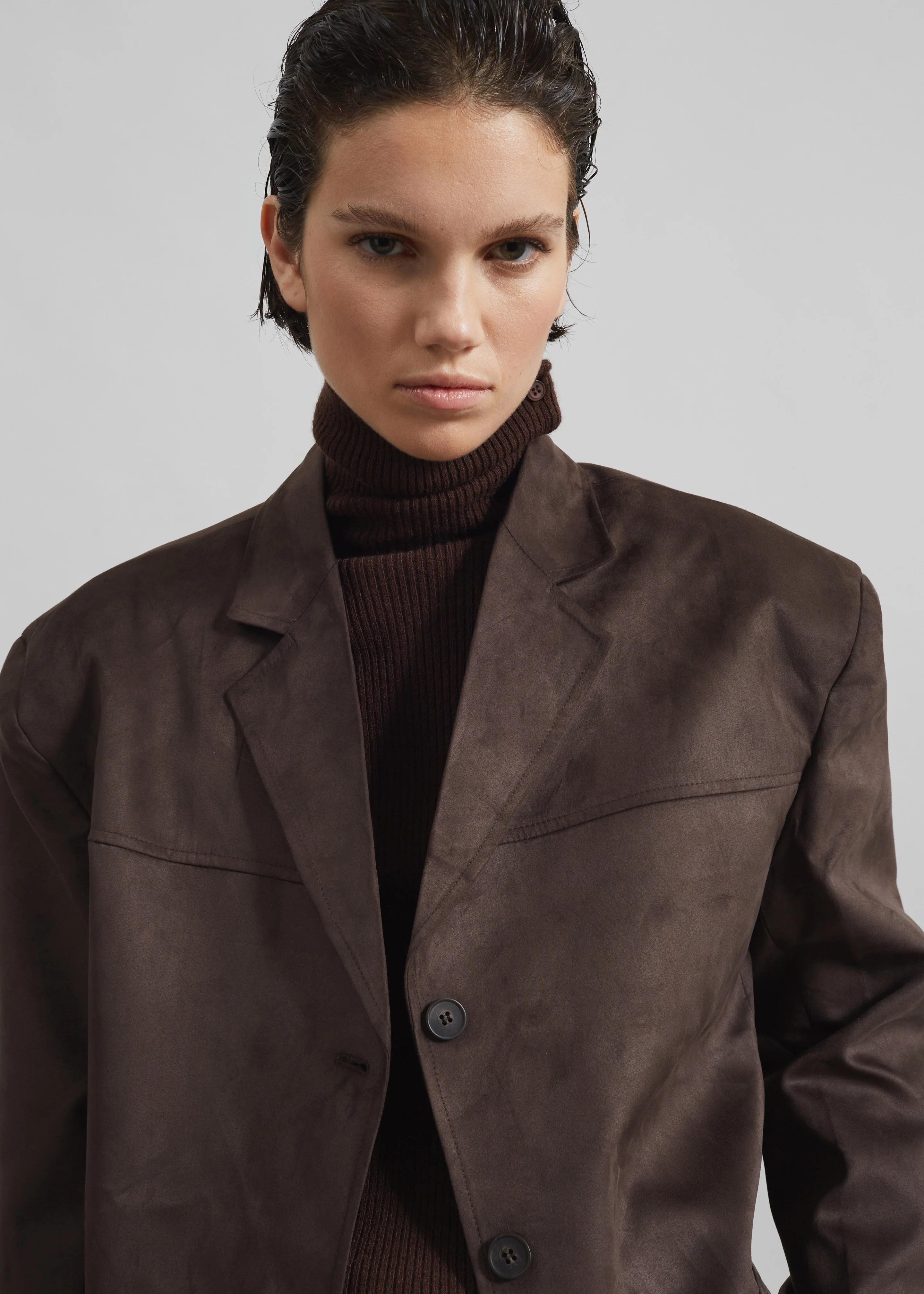 Merida Faux Suede Blazer - Brown - Image 3