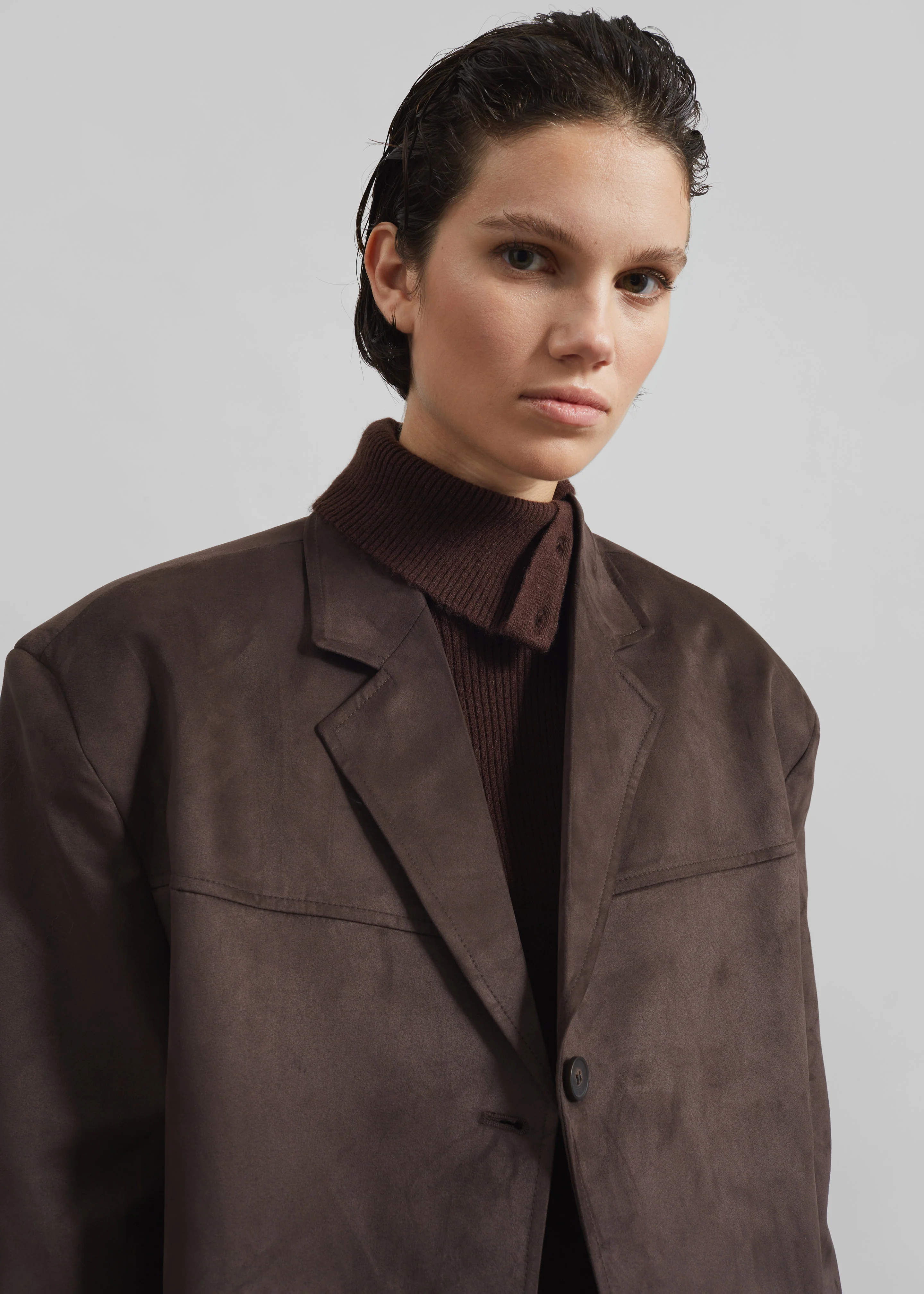 Merida Faux Suede Blazer - Brown - Image 7