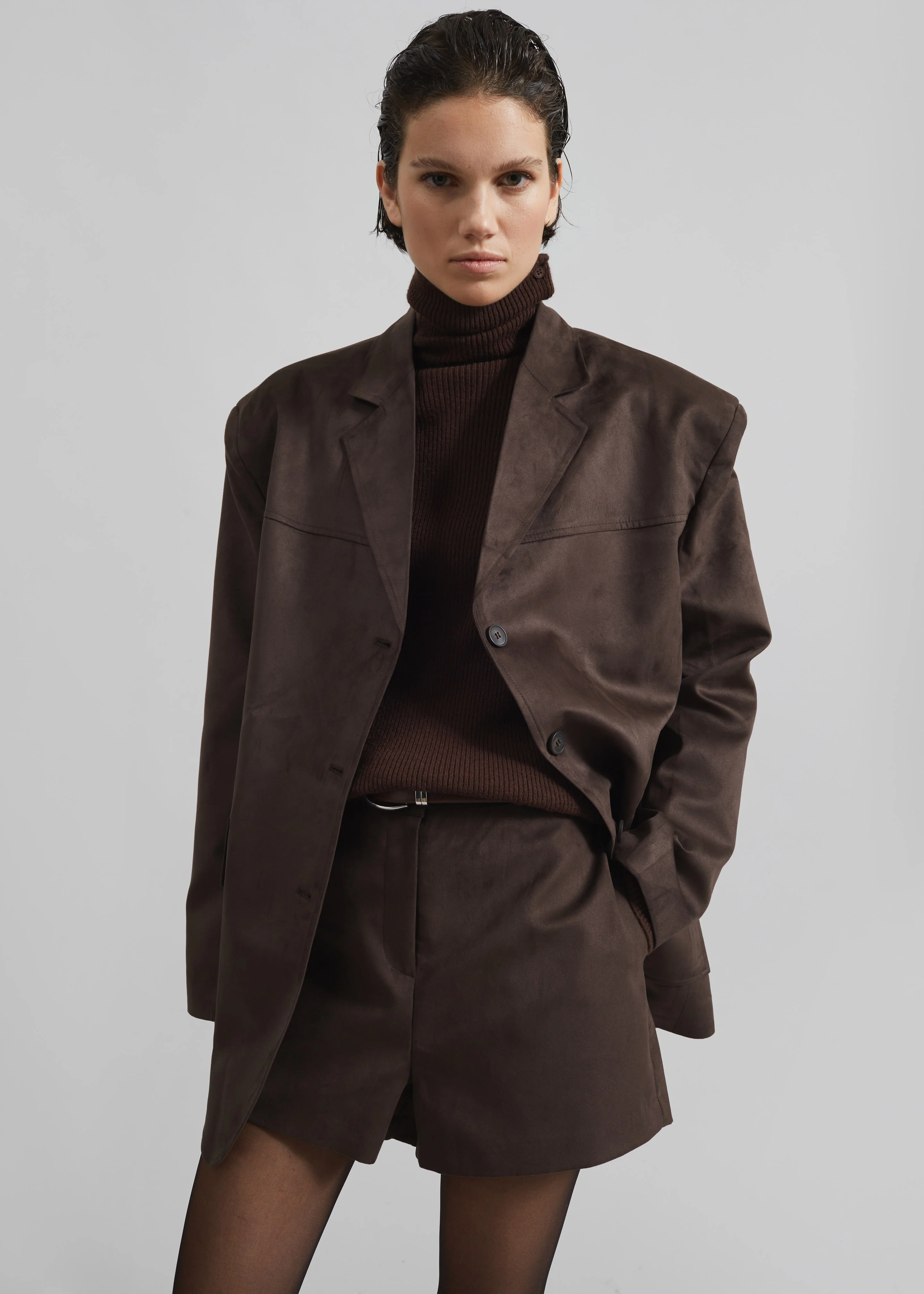 Merida Faux Suede Blazer - Brown - Image 8