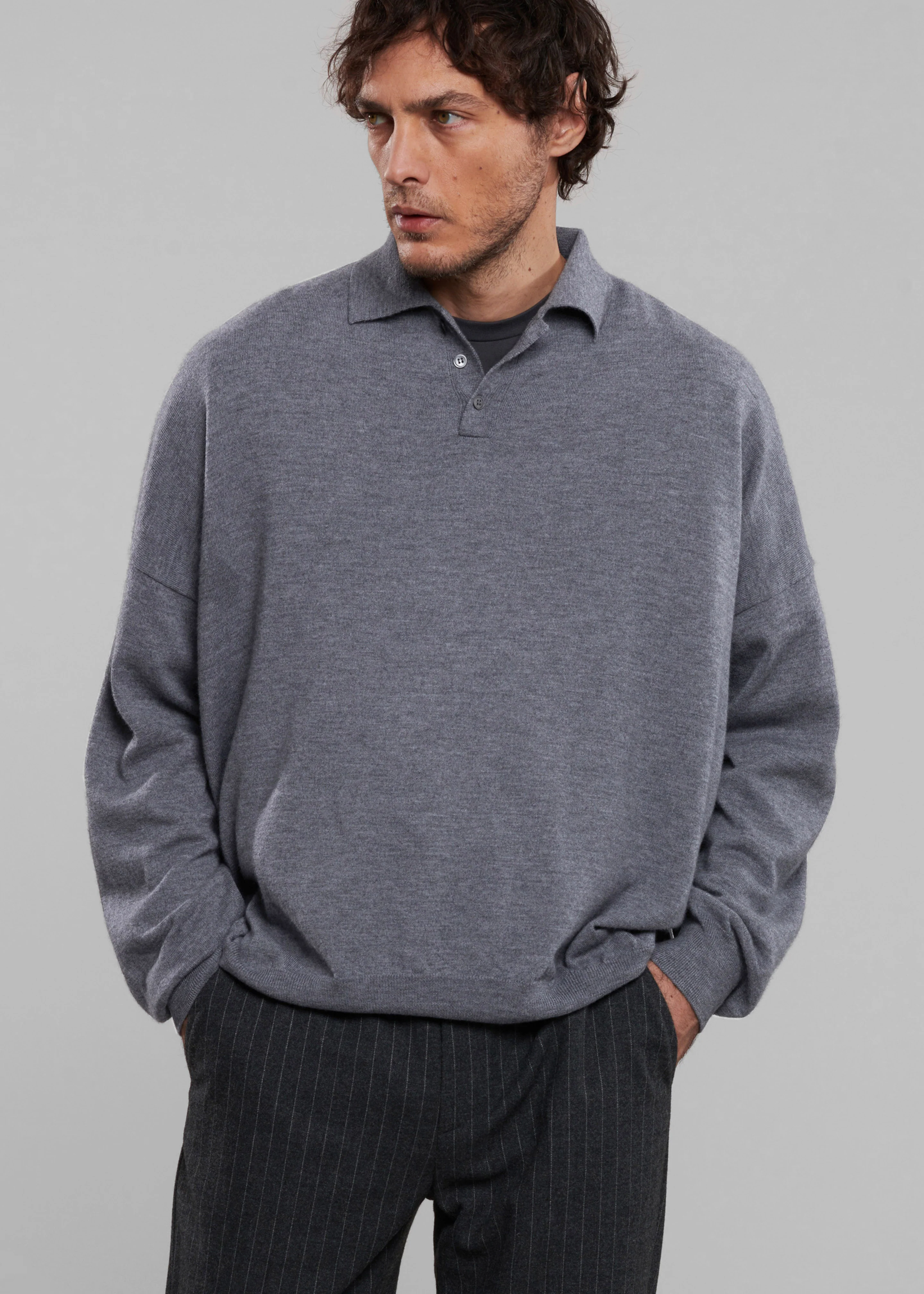 Meriel Wool Polo Sweater - Grey - Image 10