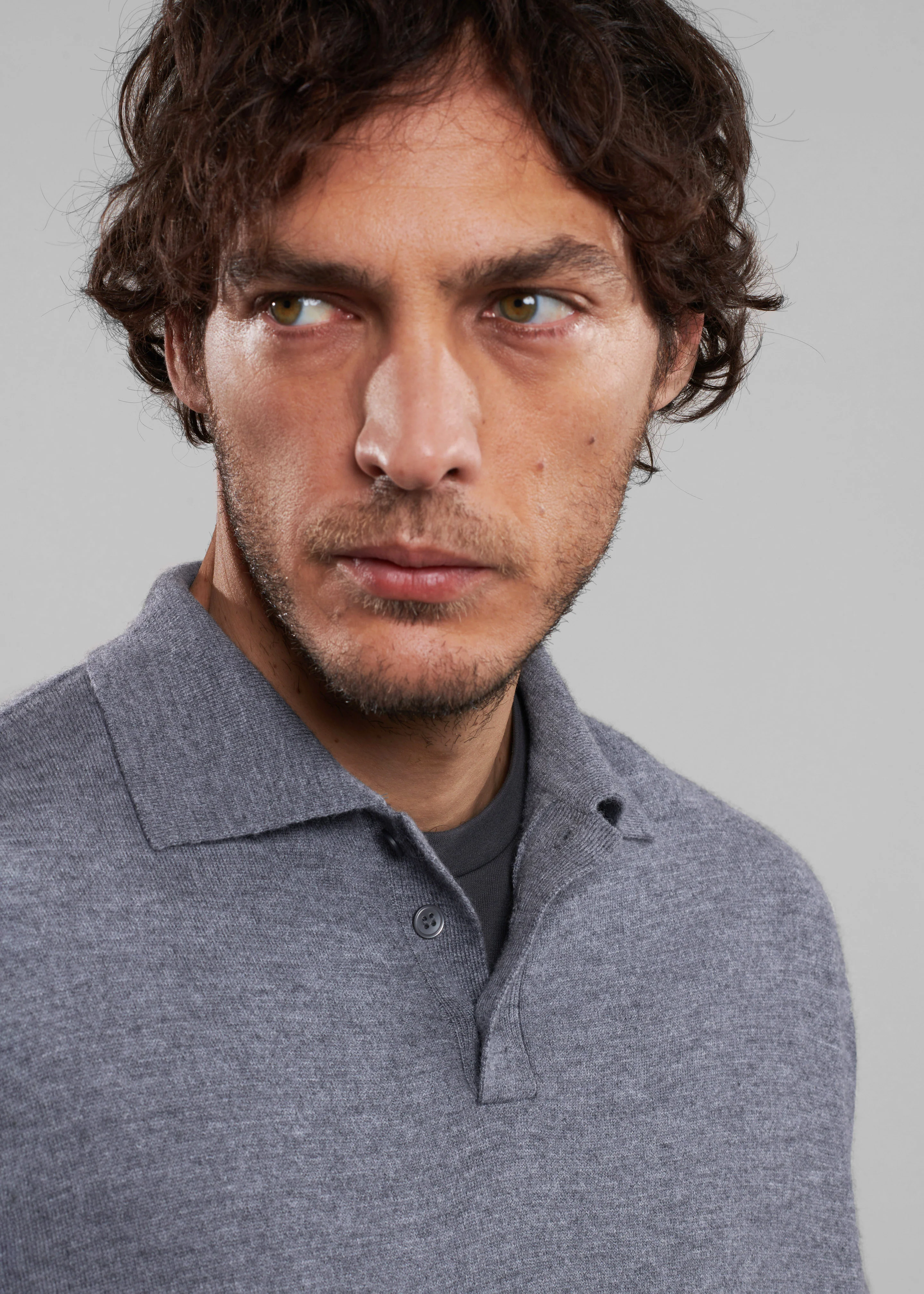 Meriel Wool Polo Sweater - Grey - Image 12
