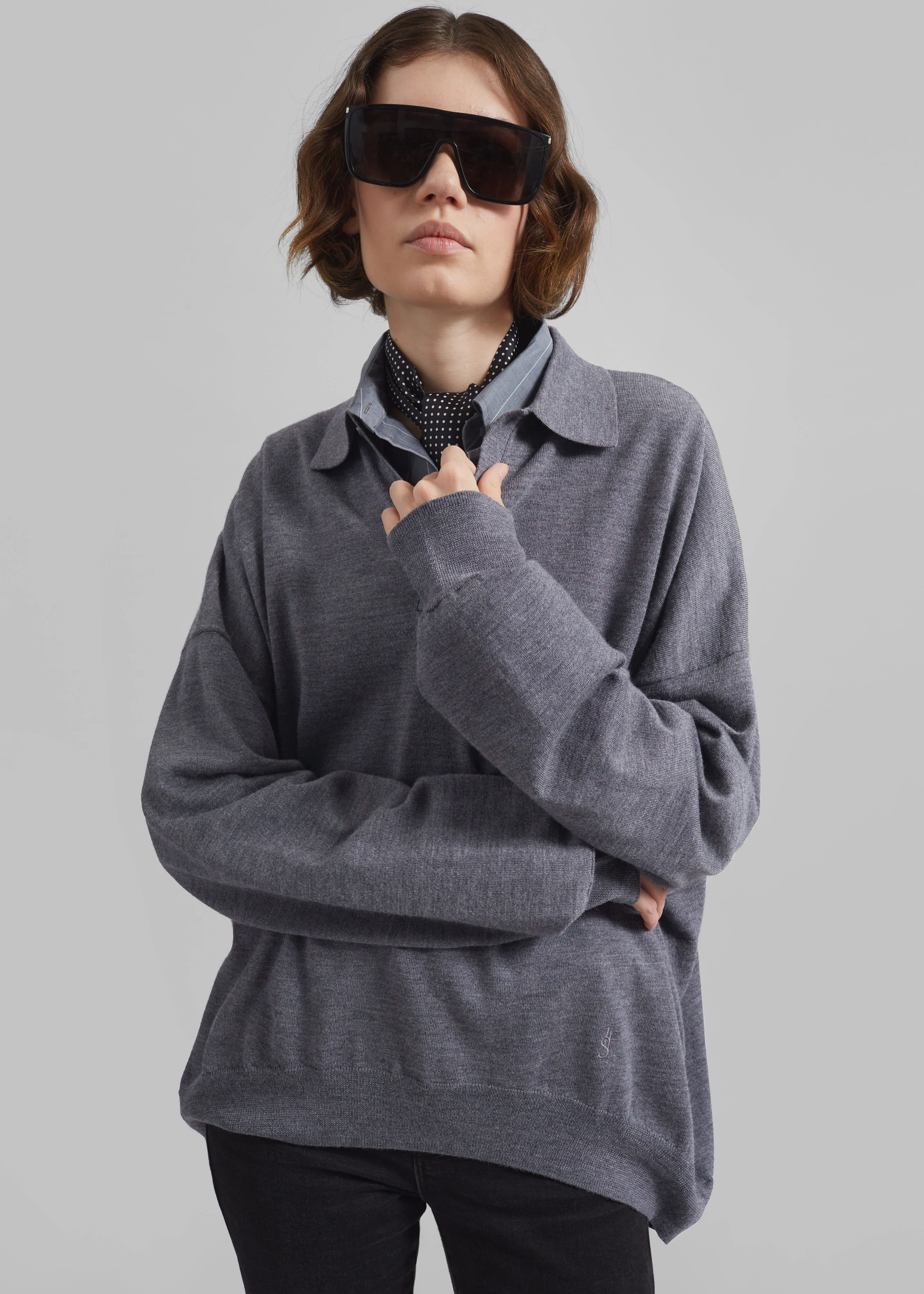 Meriel Wool Polo Sweater - Grey - Image 3