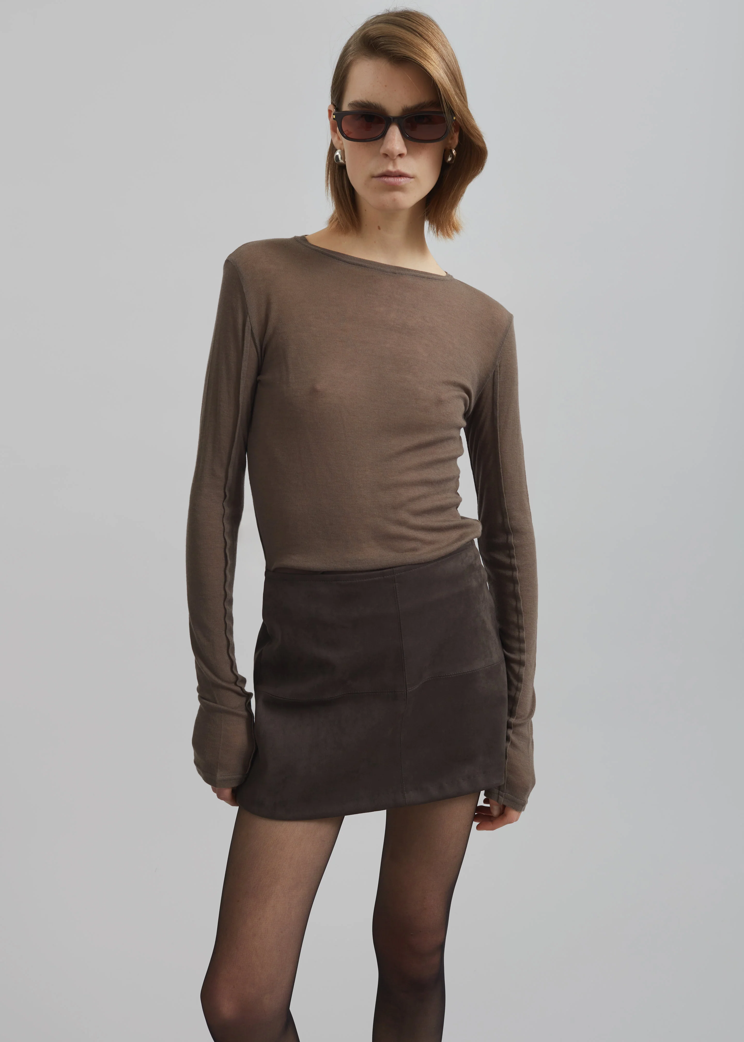 Mesa Sheer Long Sleeve Tee - Brown - Image 5
