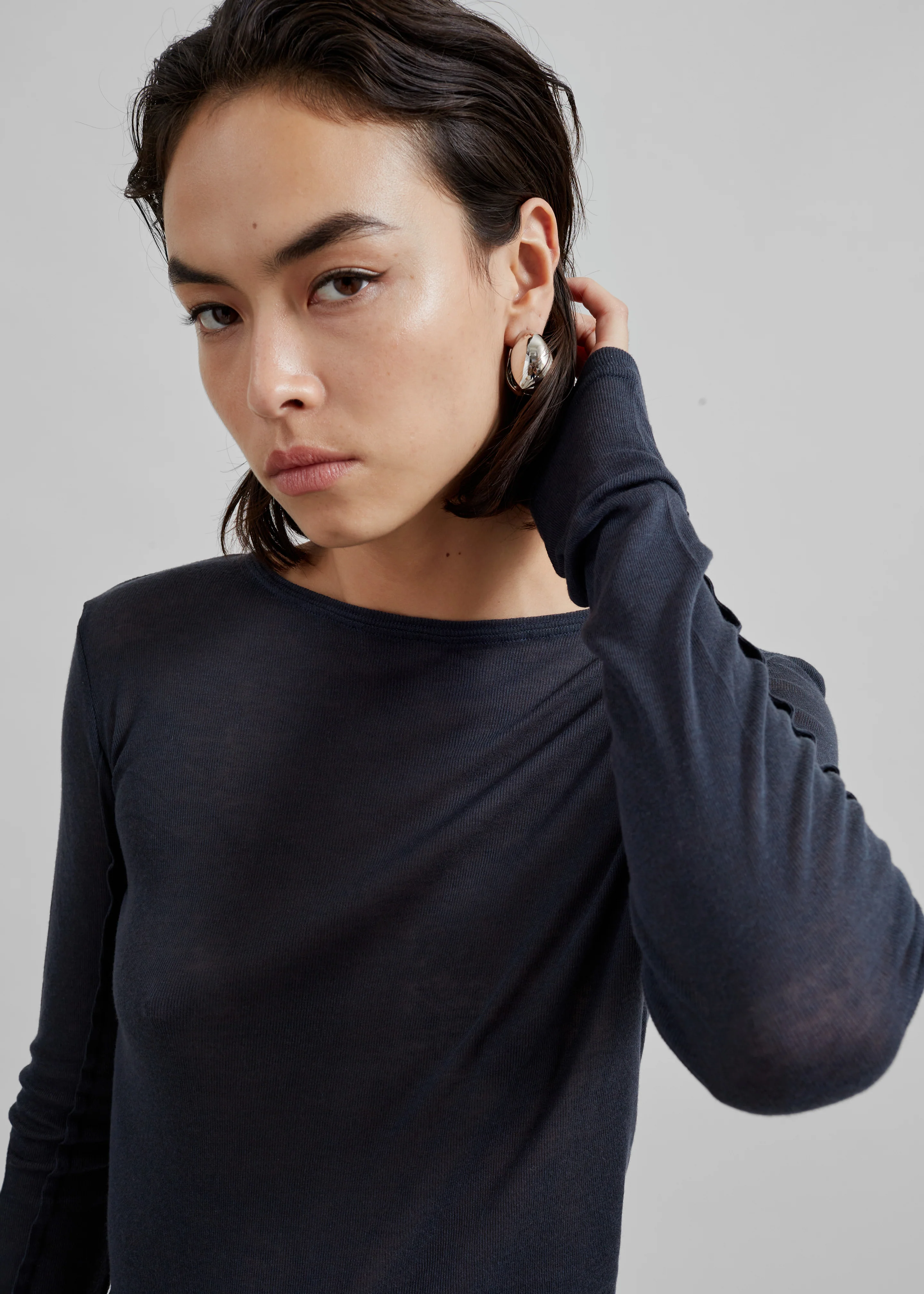 Mesa Sheer Long Sleeve Tee - Navy - Image 2