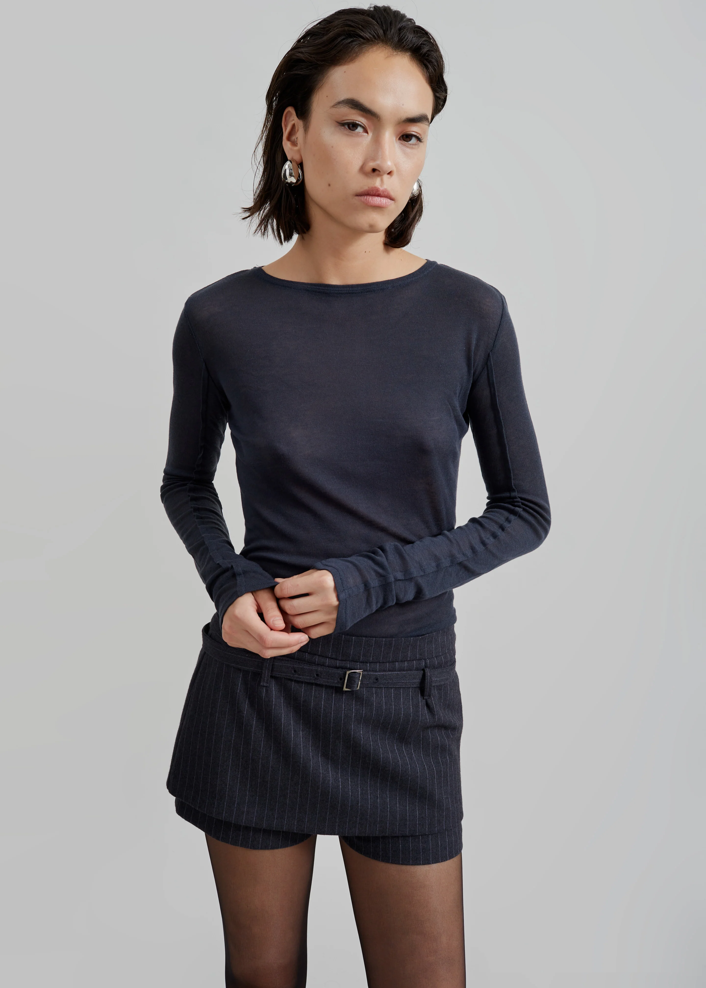 Mesa Sheer Long Sleeve Tee - Navy - Image 4