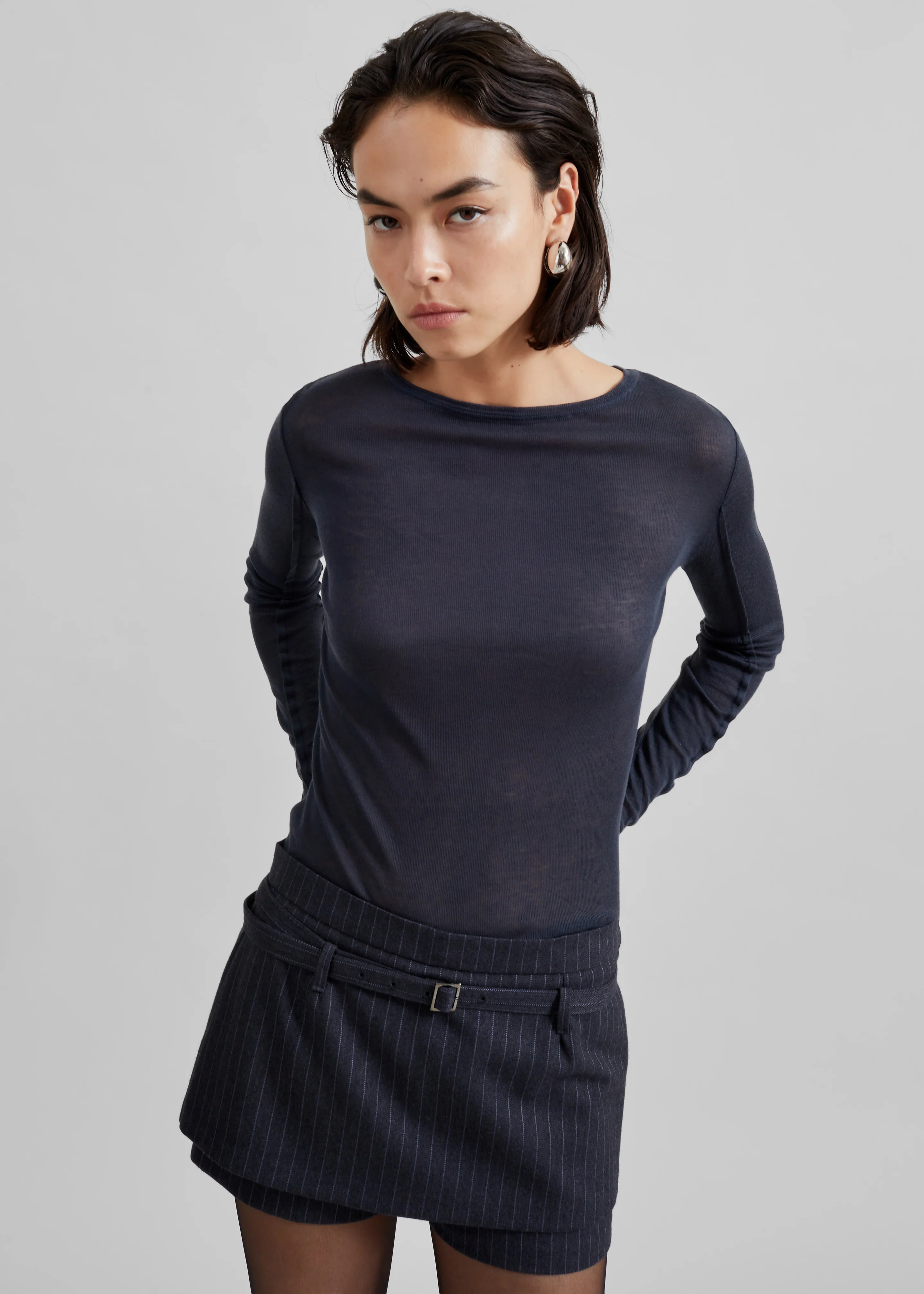 Mesa Sheer Long Sleeve Tee - Navy - Image 6