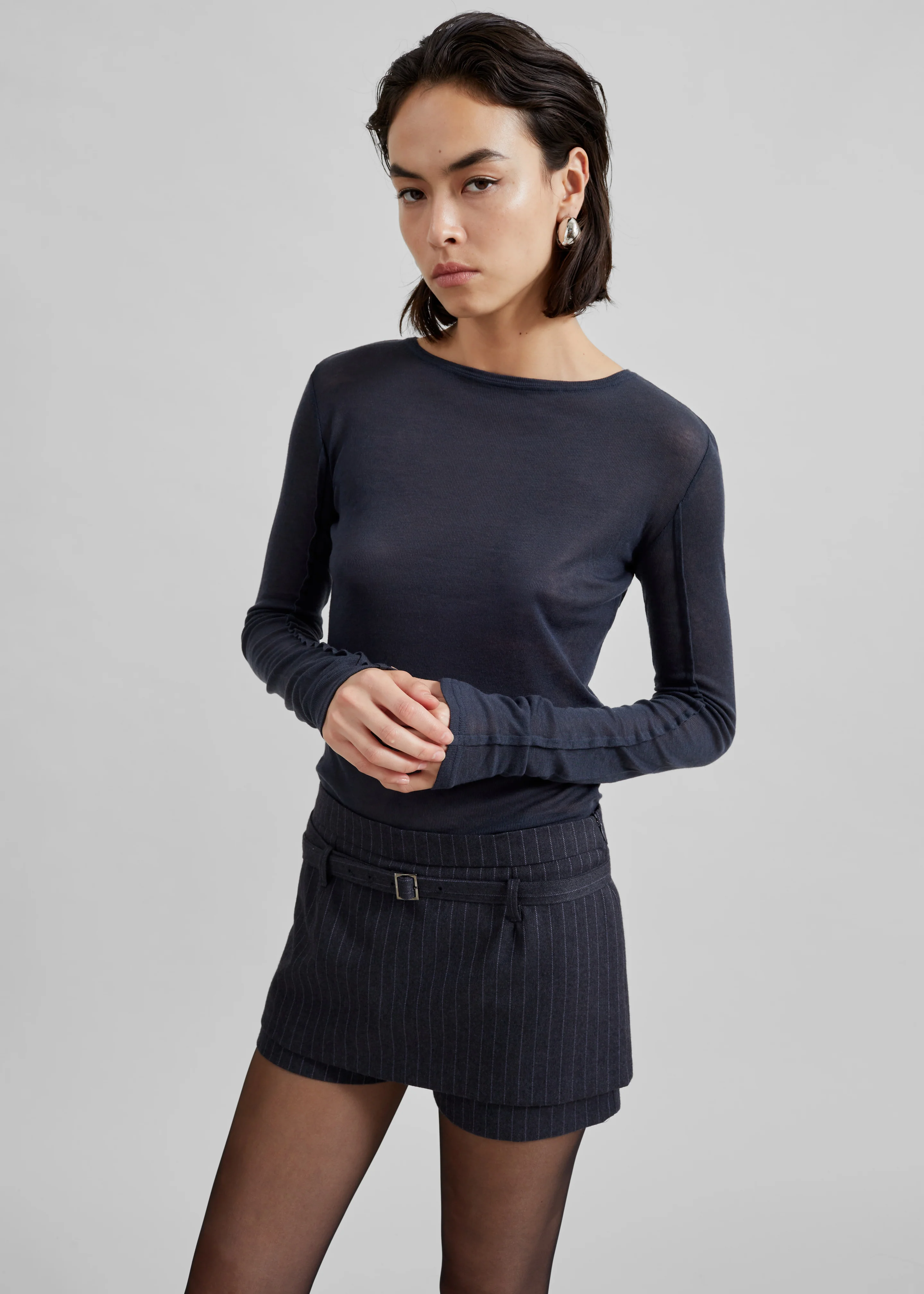 Mesa Sheer Long Sleeve Tee - Navy - Image 9