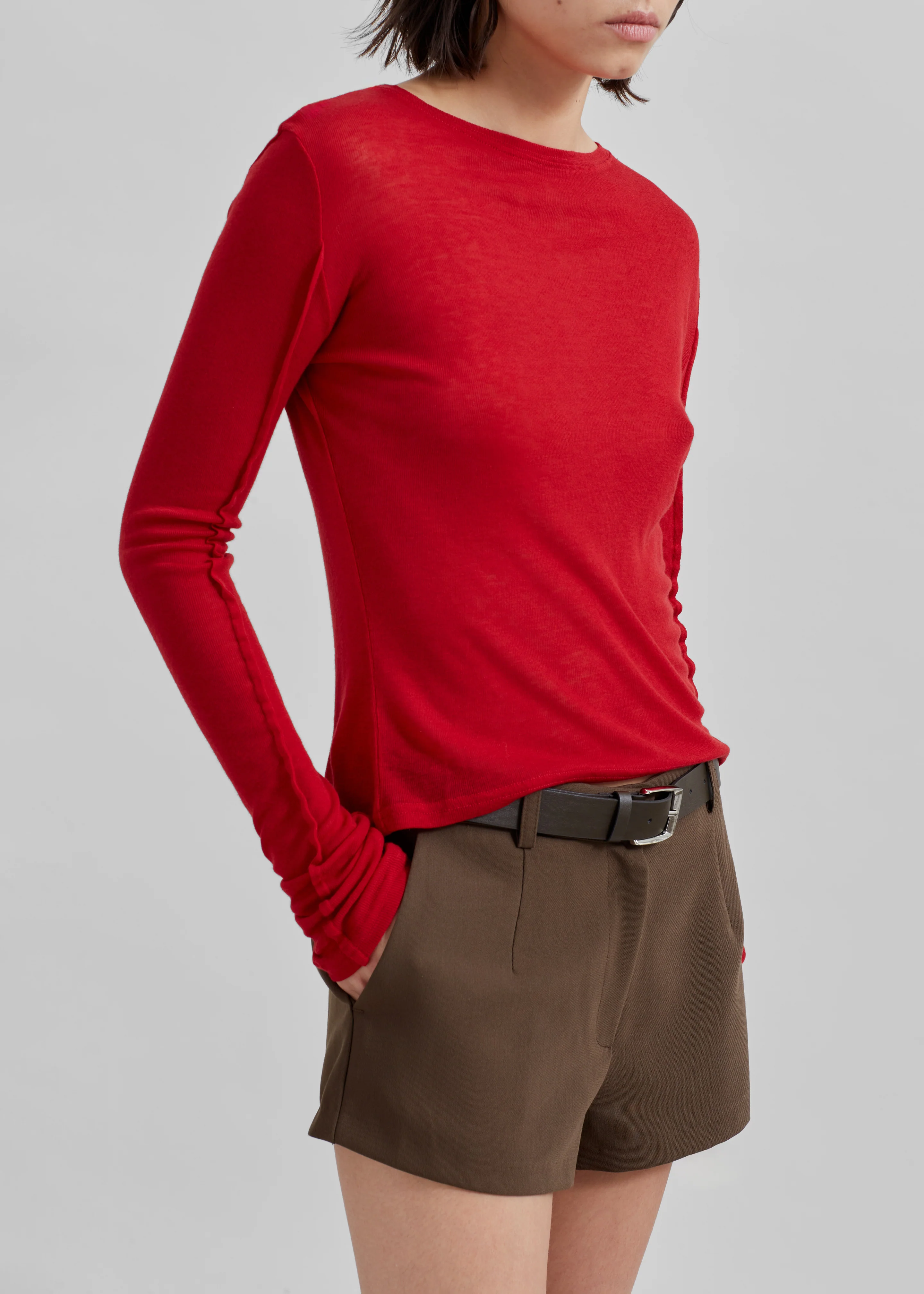 Mesa Sheer Long Sleeve Tee - Red - Image 2