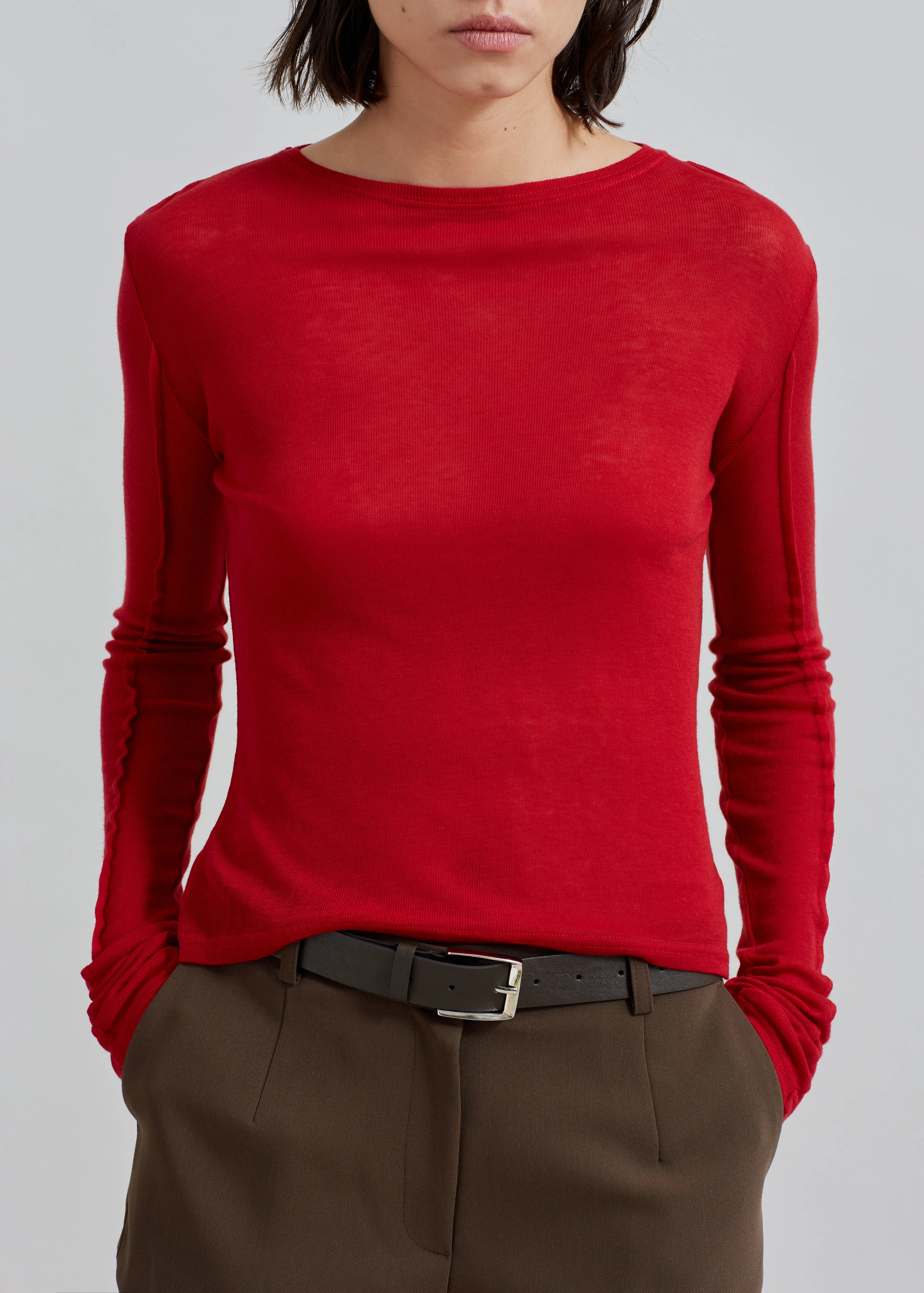 Mesa Sheer Long Sleeve Tee - Red - Image 3