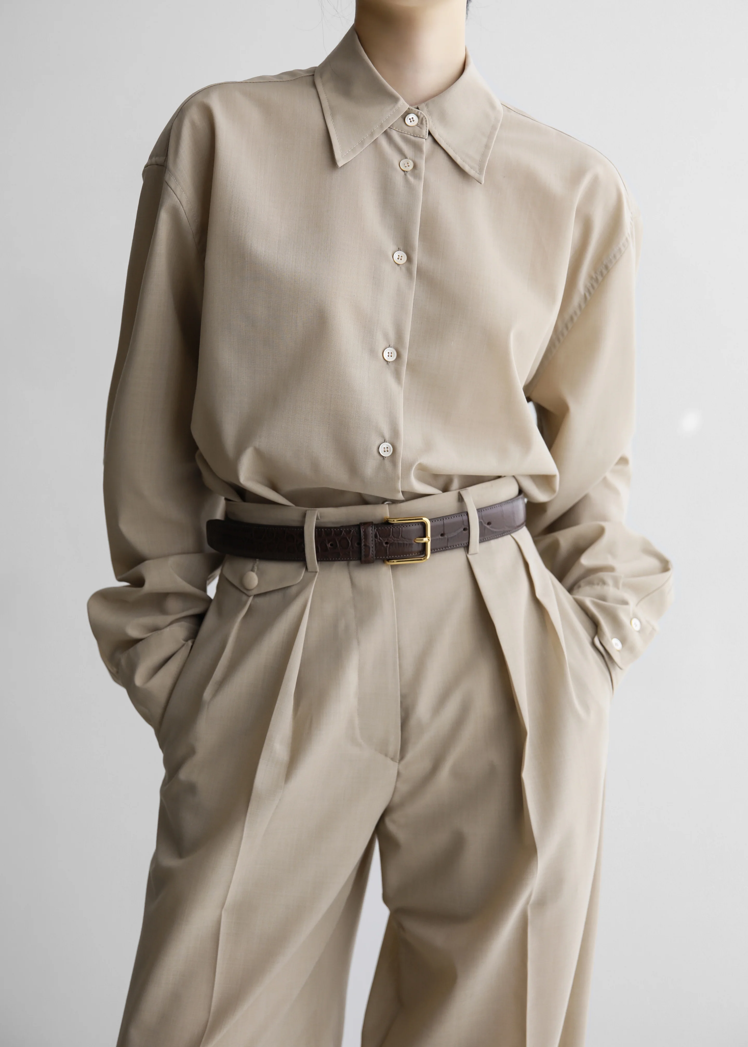 Meslay Sheer Pleated Trousers - Beige - Image 10