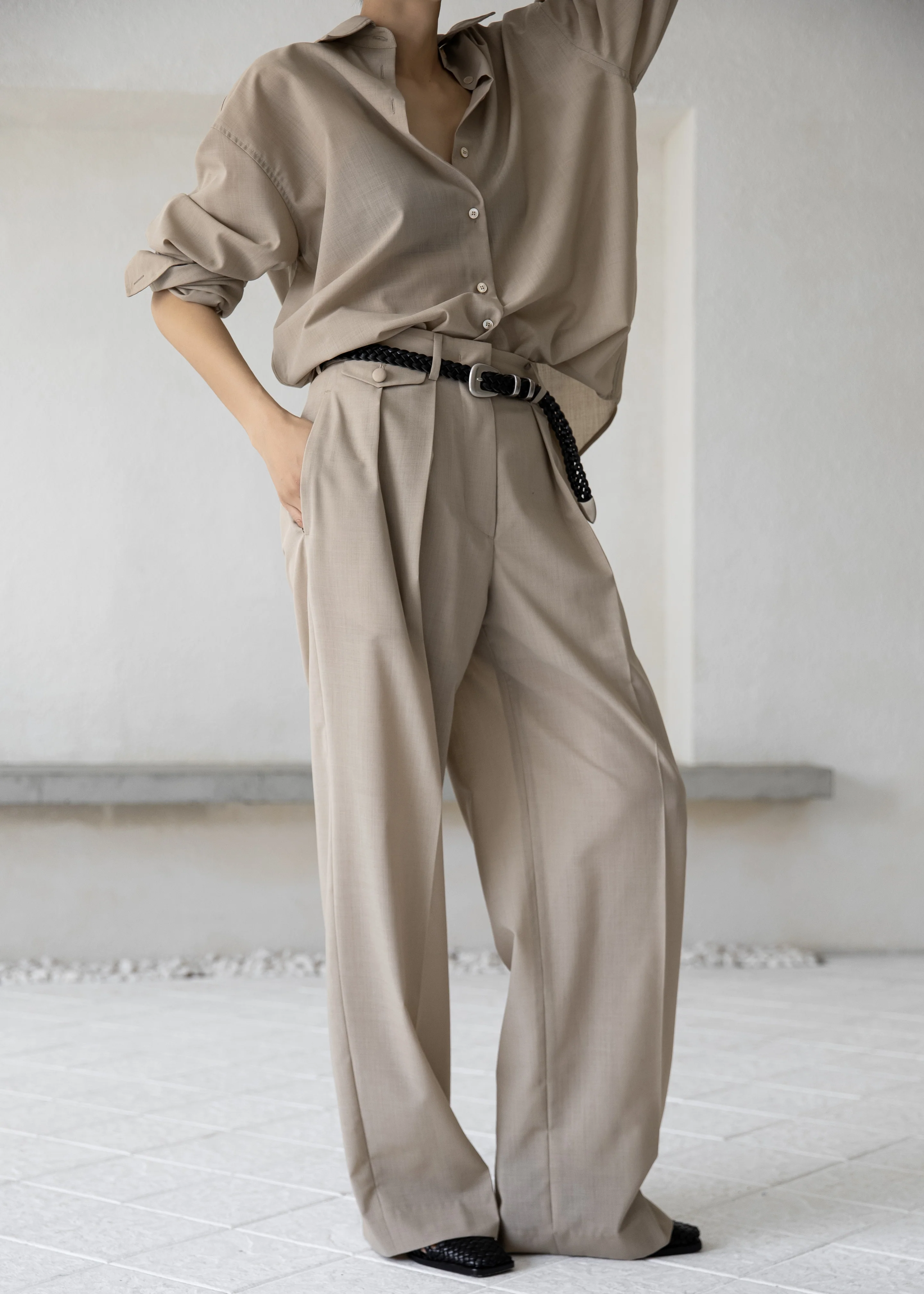 Meslay Sheer Pleated Trousers - Beige - Image 6