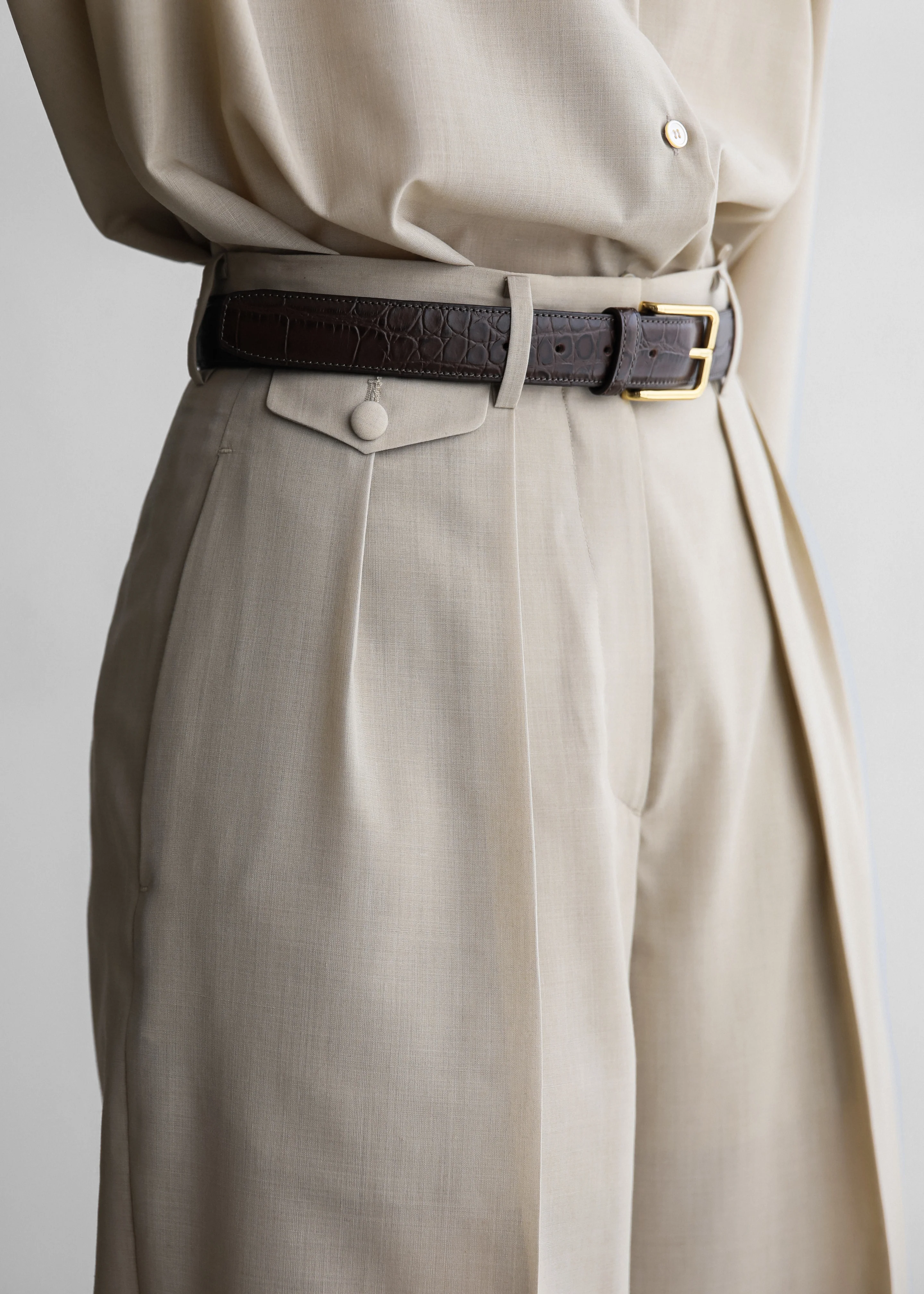 Meslay Sheer Pleated Trousers - Beige - Image 7