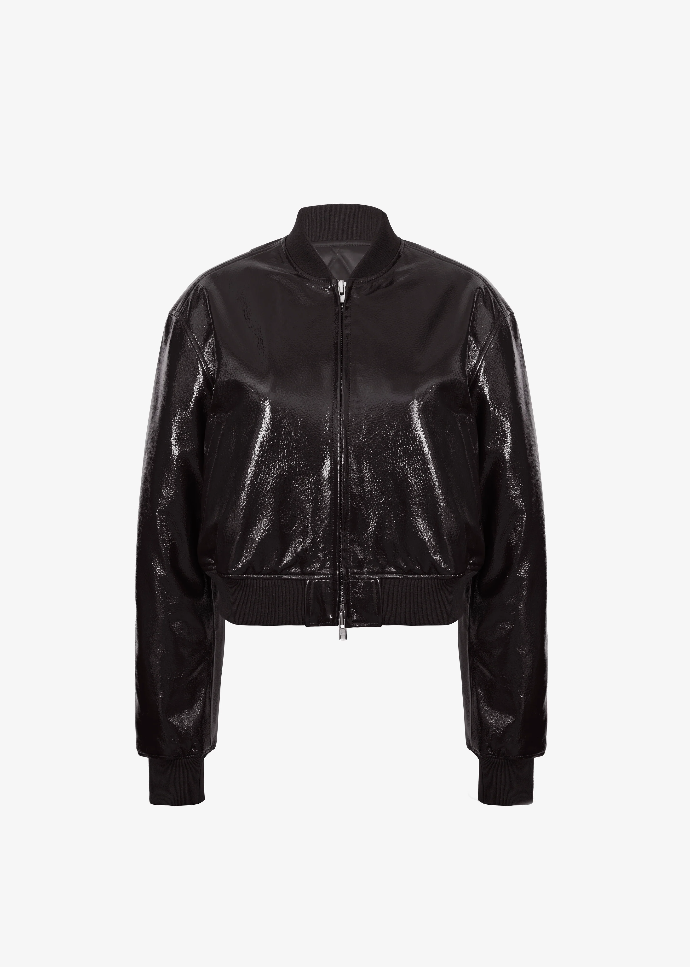 Micky Crackled Faux Leather Cropped Bomber - Dark Brown - Image 7
