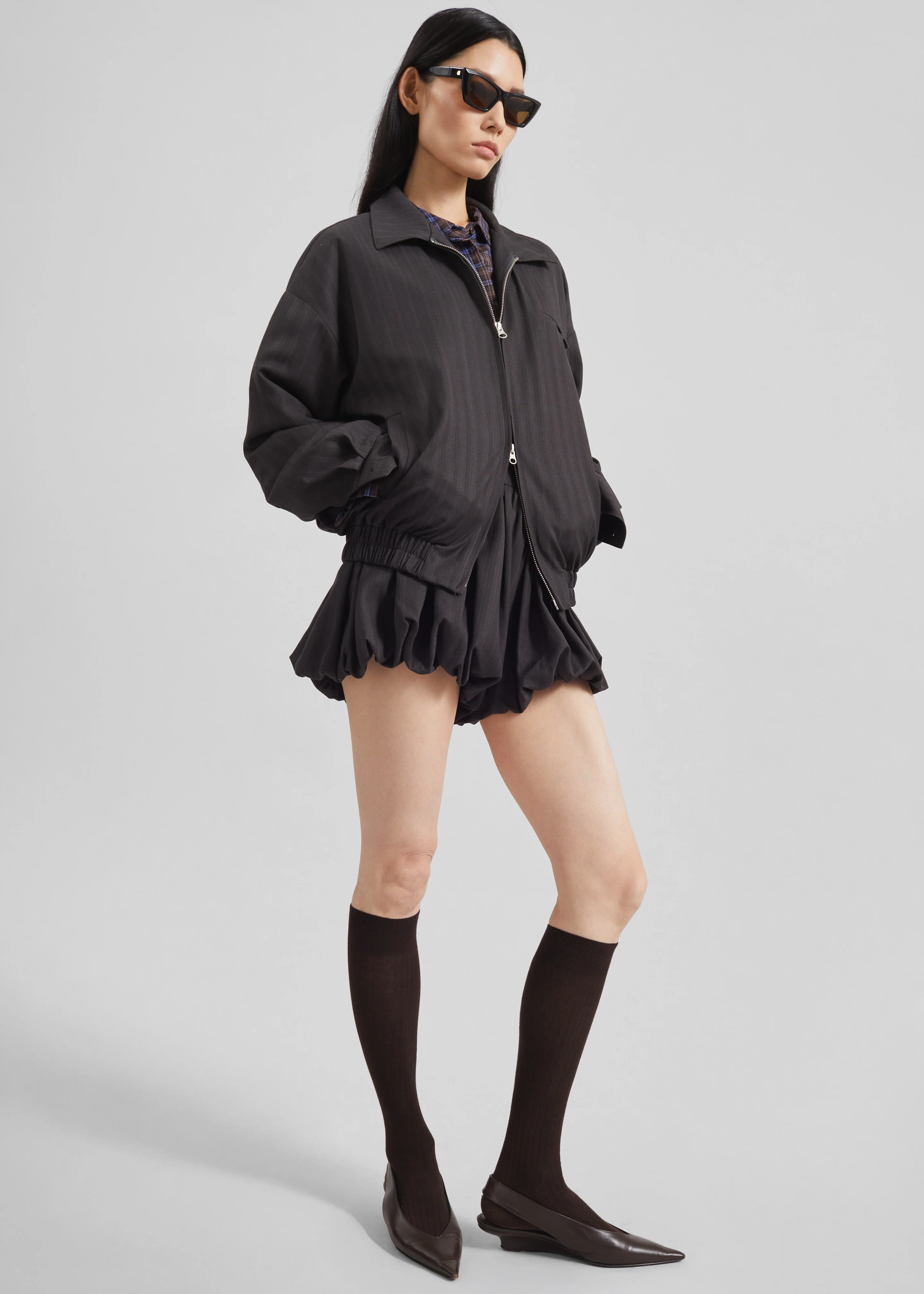 Minori Blouson Jacket - Charcoal/White Pinstripe - Image 6