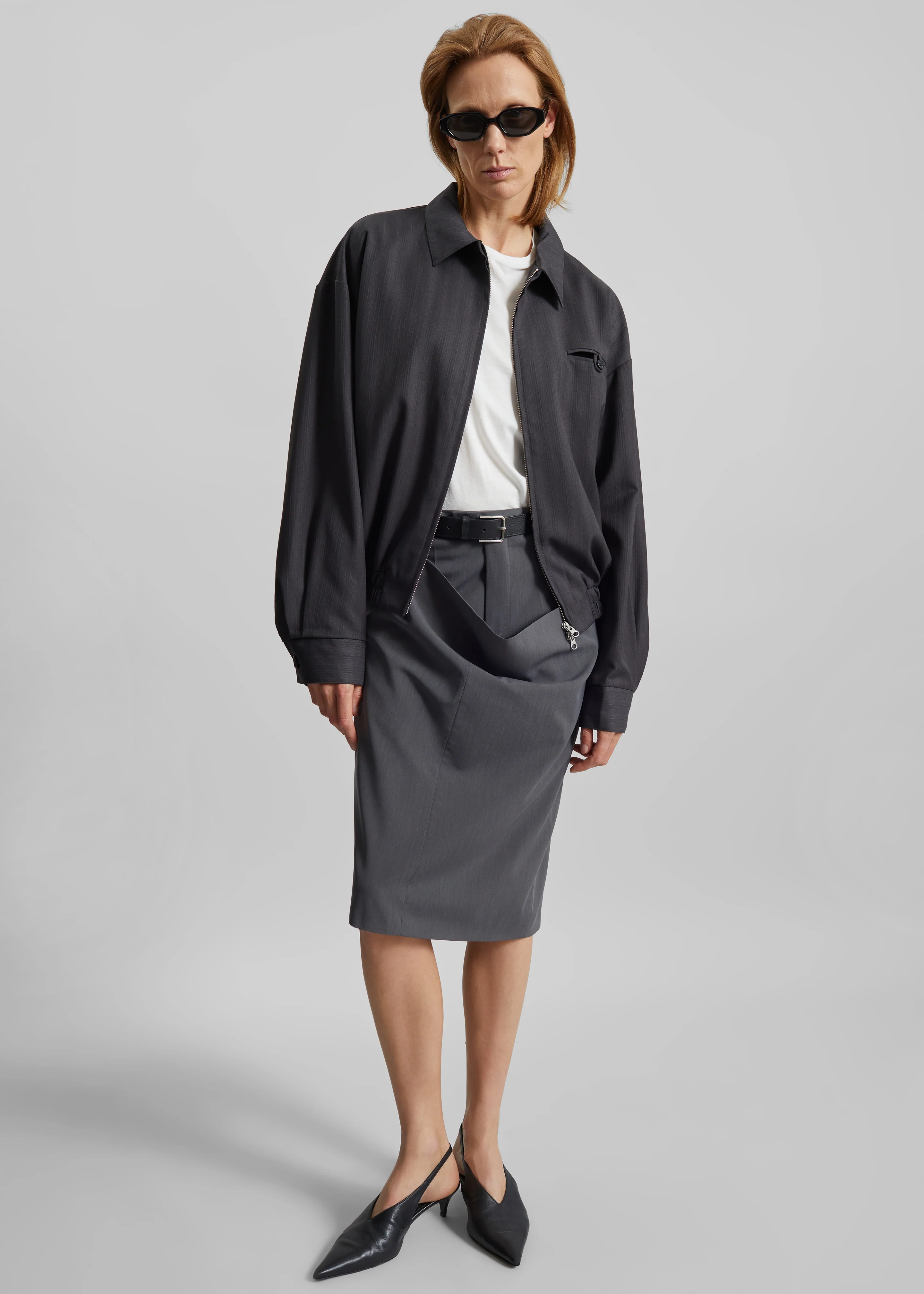 Minori Blouson Jacket - Charcoal/White Pinstripe - Image 7