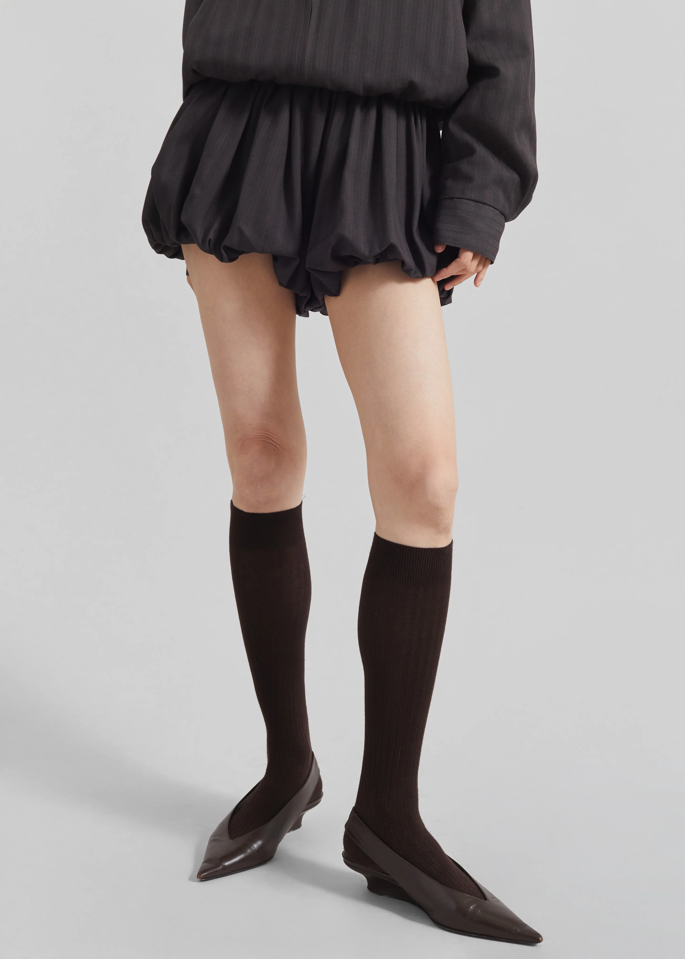 Minori Bubble-Hem Shorts - Charcoal/White Pinstripe - Image 4