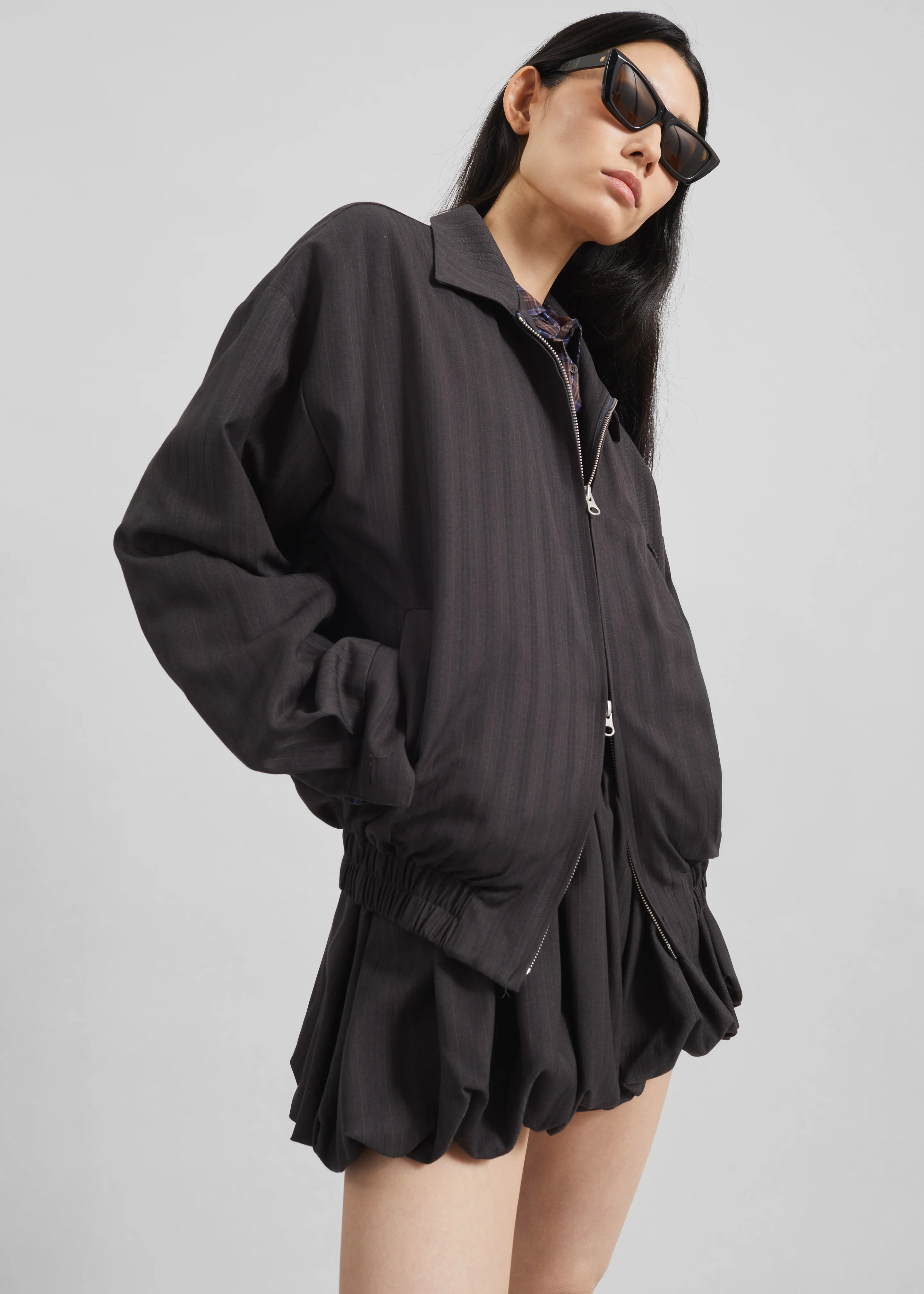 Minori Bubble-Hem Shorts - Charcoal/White Pinstripe - Image 5