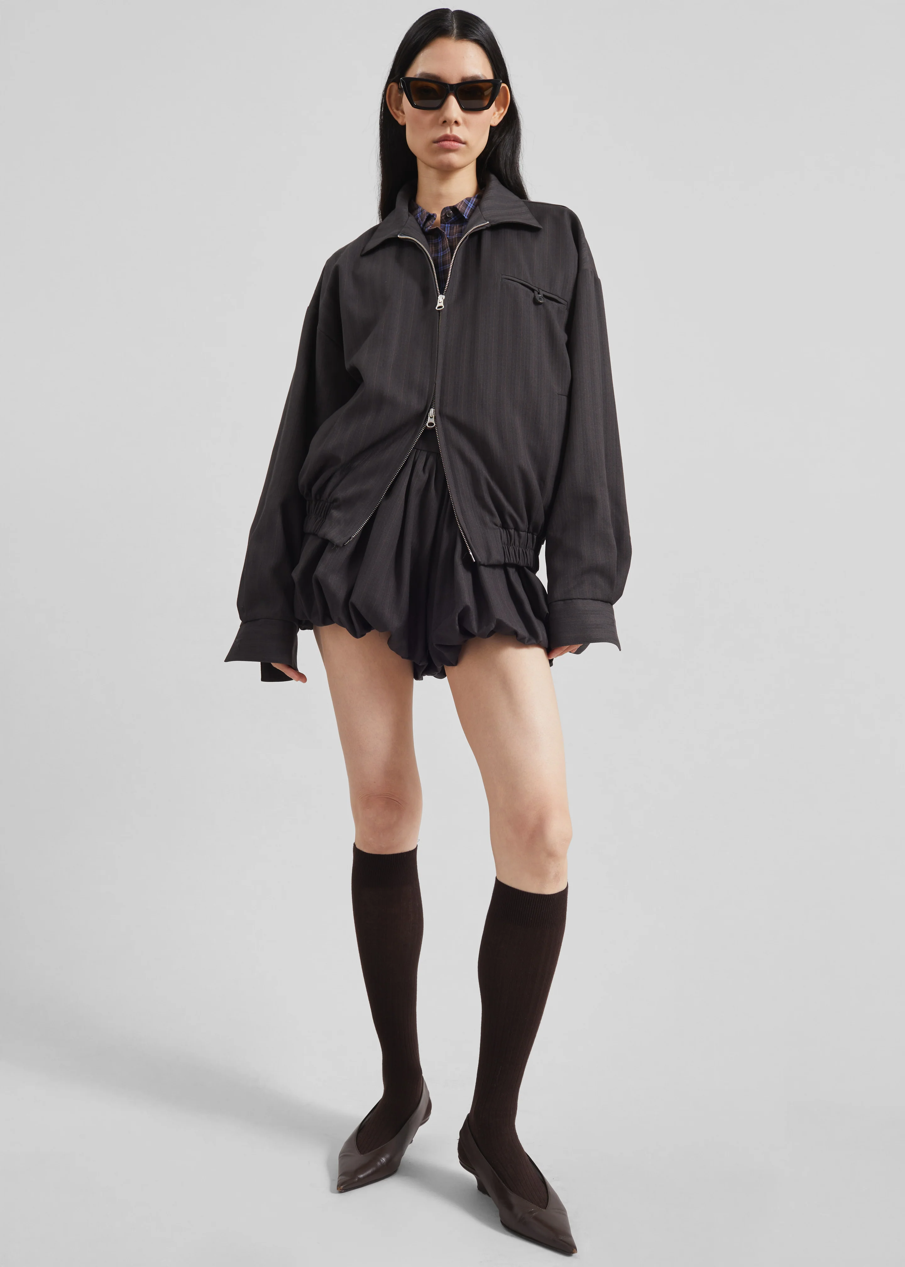 Minori Bubble-Hem Shorts - Charcoal/White Pinstripe - Image 7