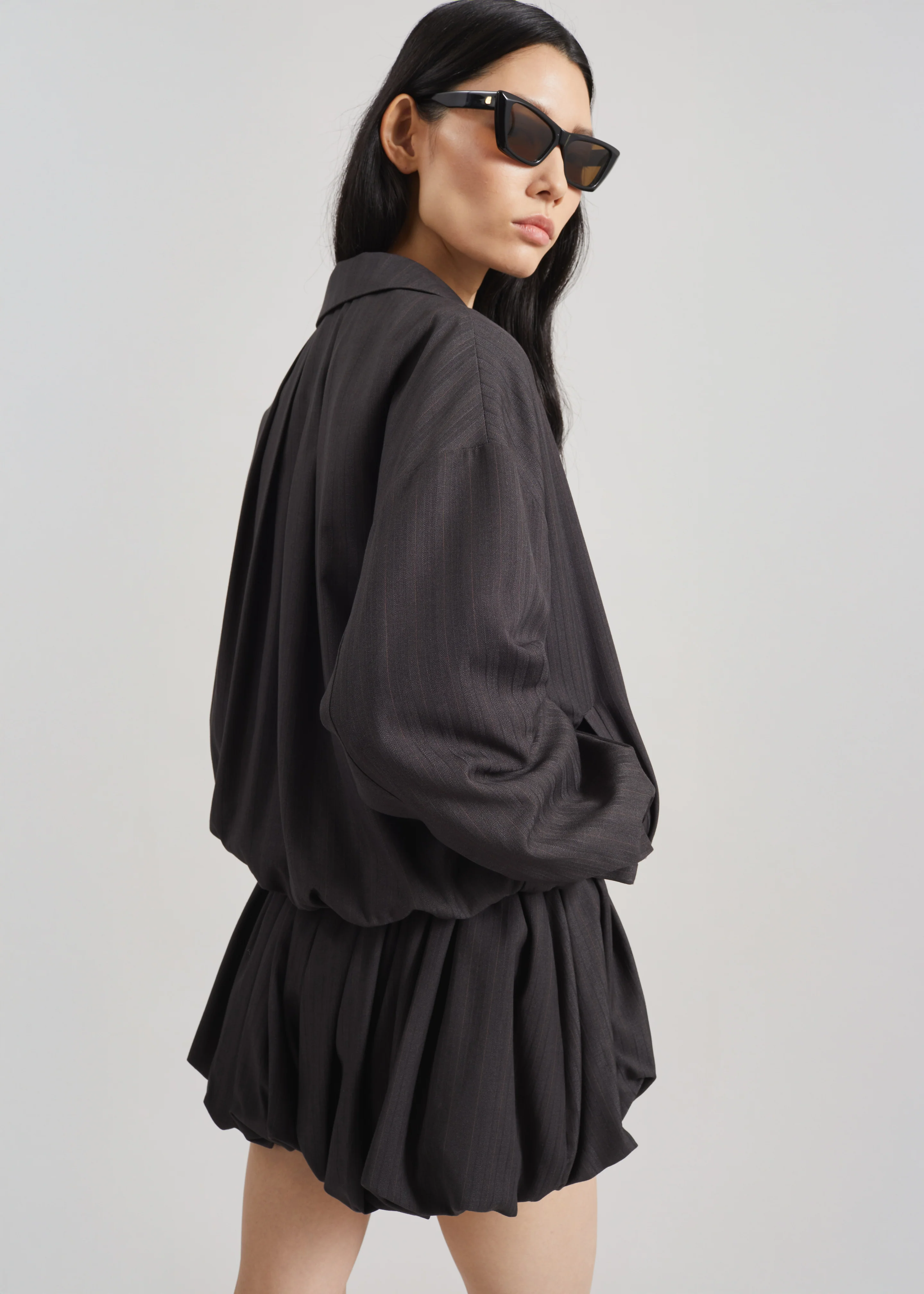 Minori Bubble-Hem Shorts - Charcoal/White Pinstripe - Image 8