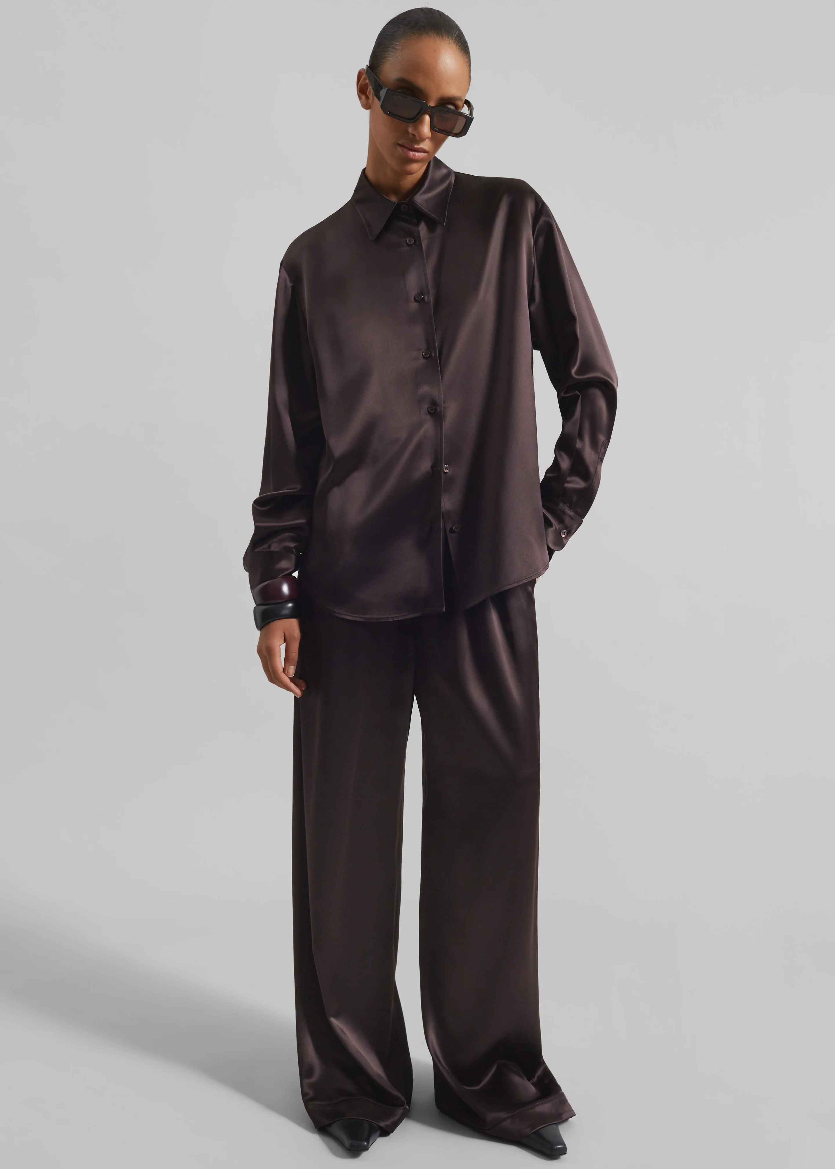 Mirca Satin Elastic Pants - Brown - Image 2