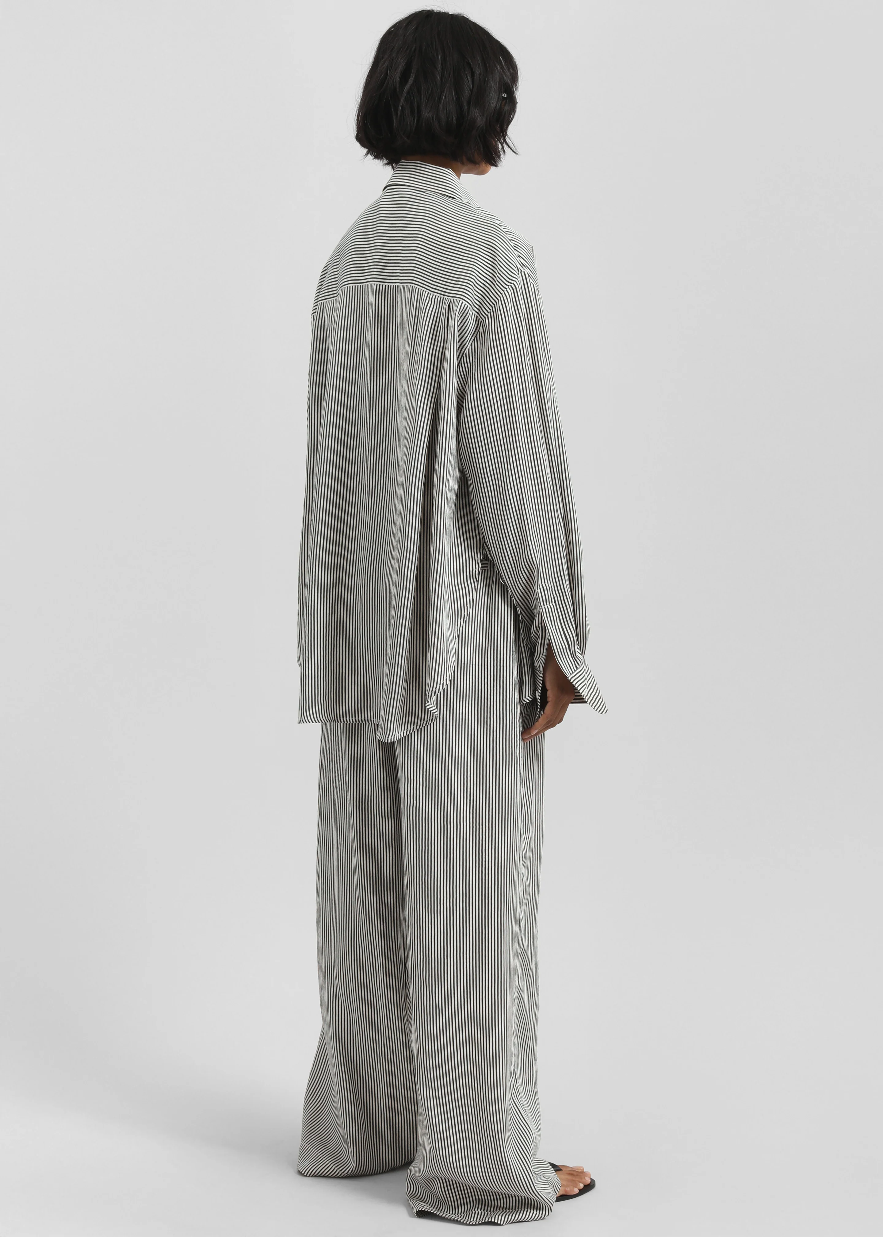 Mirca Striped Silk Elastic Pants - Black/White Stripe - Image 6