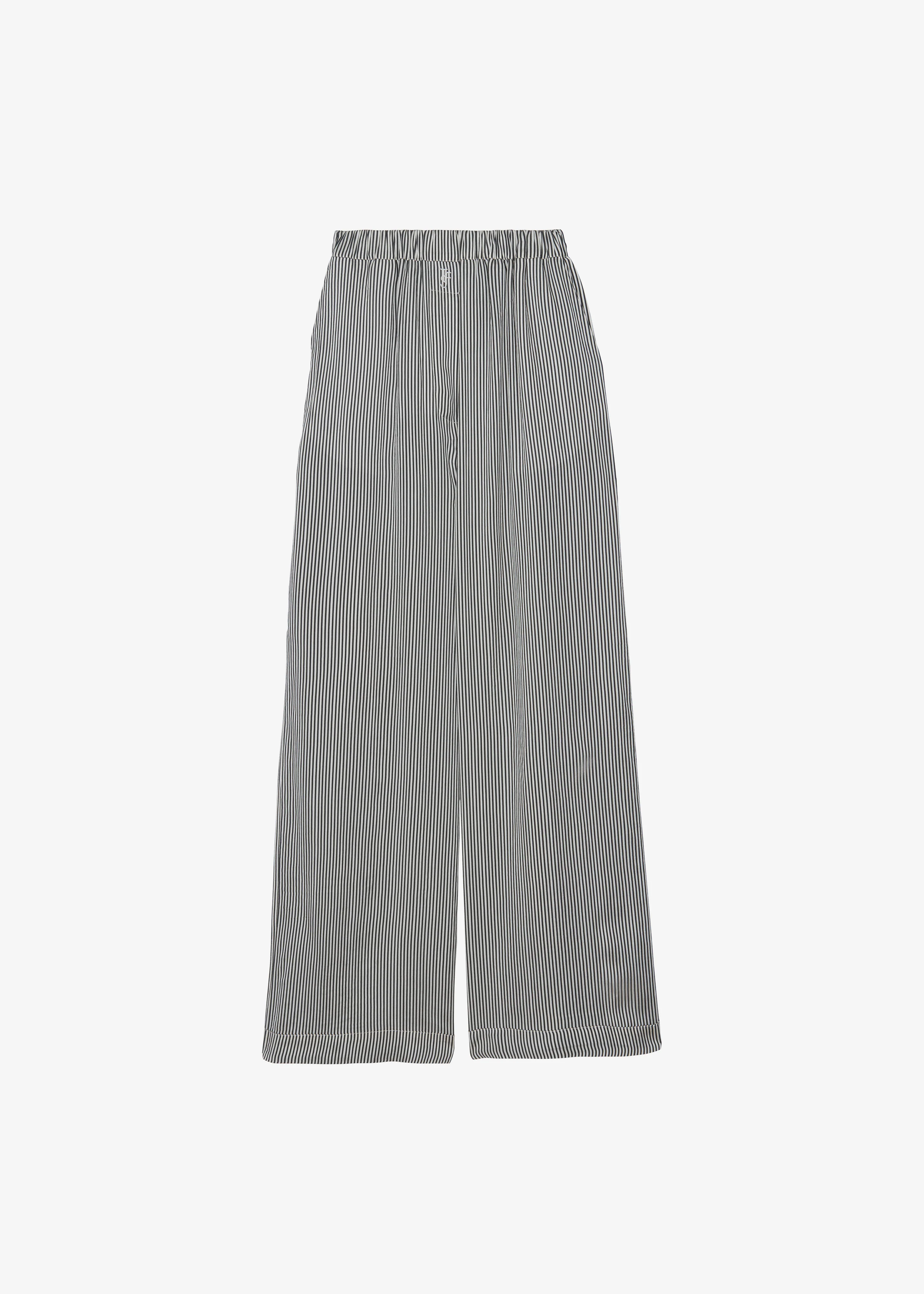 Mirca Striped Silk Elastic Pants - Black/White Stripe - Image 7