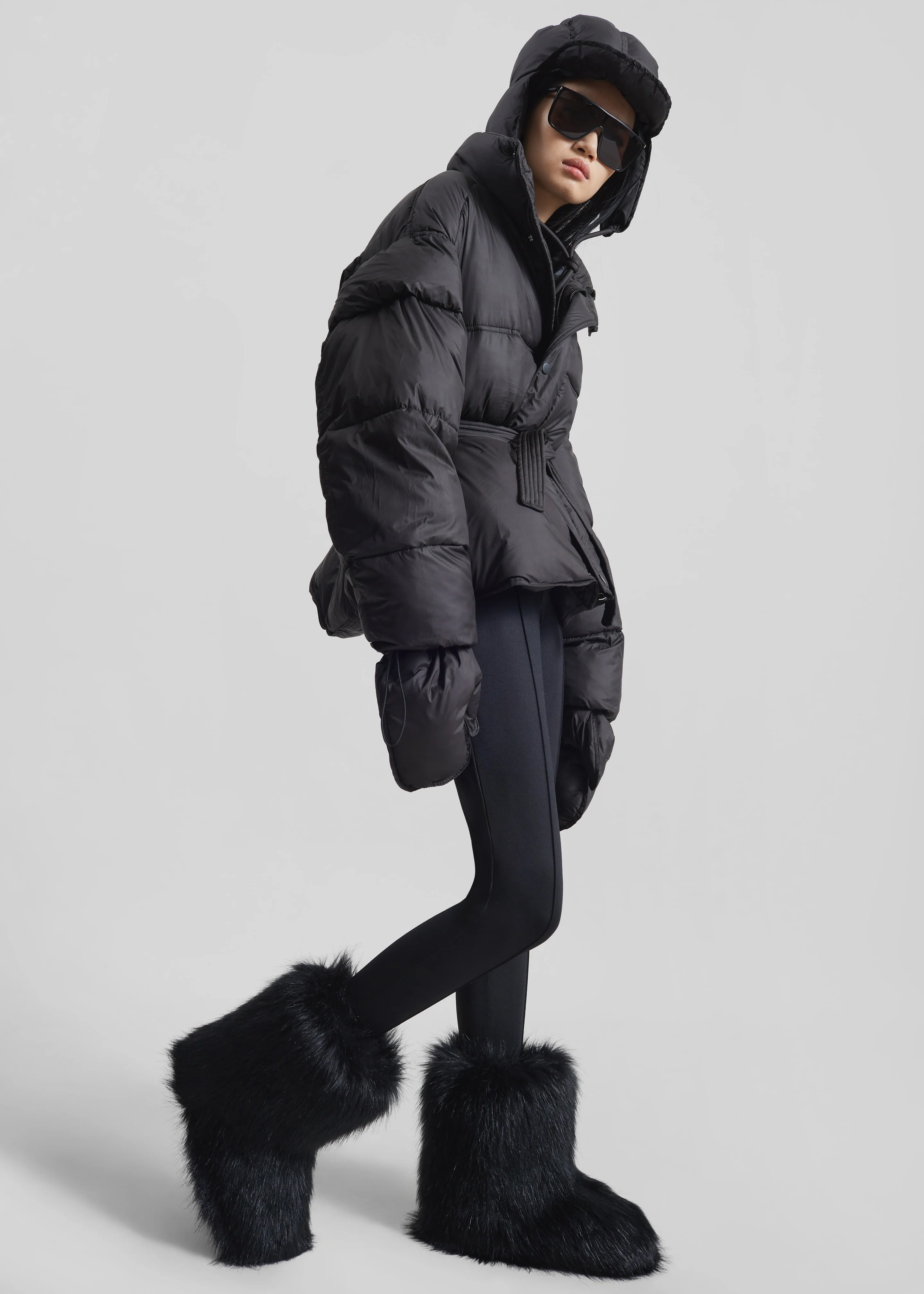 Moena Puffer Jacket & Accessories Set - Black - Image 2