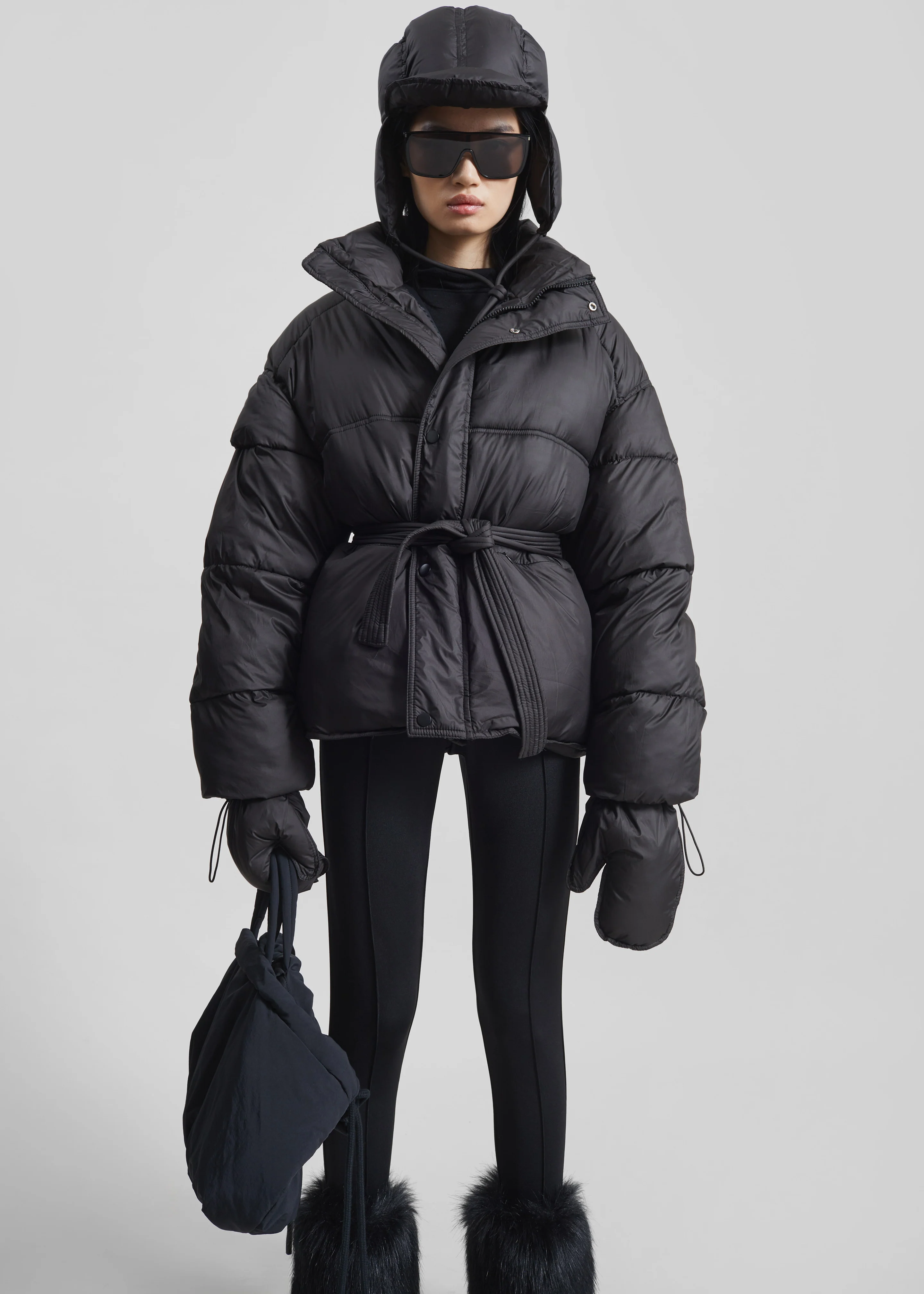 Moena Puffer Jacket & Accessories Set - Black - Image 4