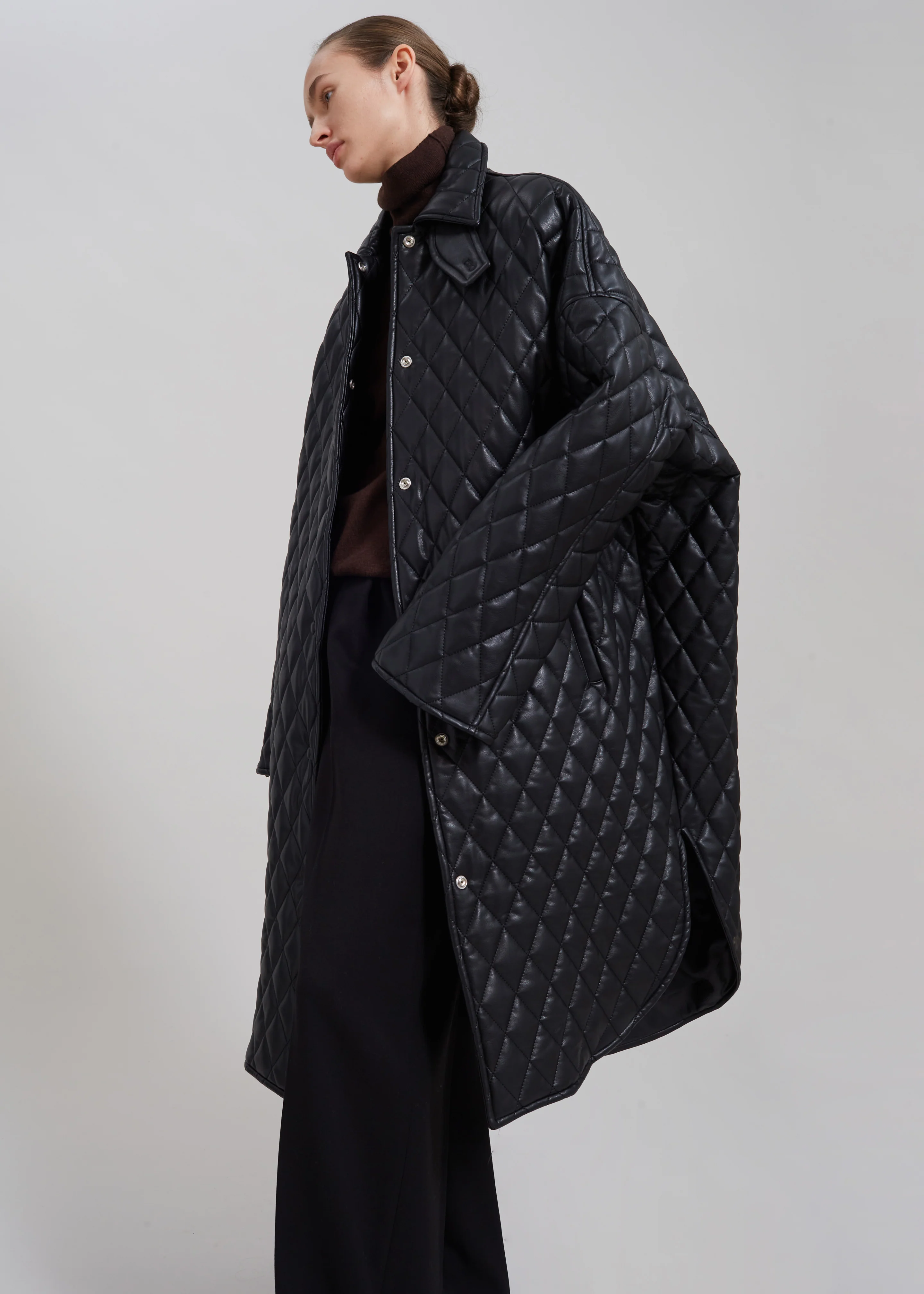 Montana Quilted Faux Leather Coat - Black - Image 2