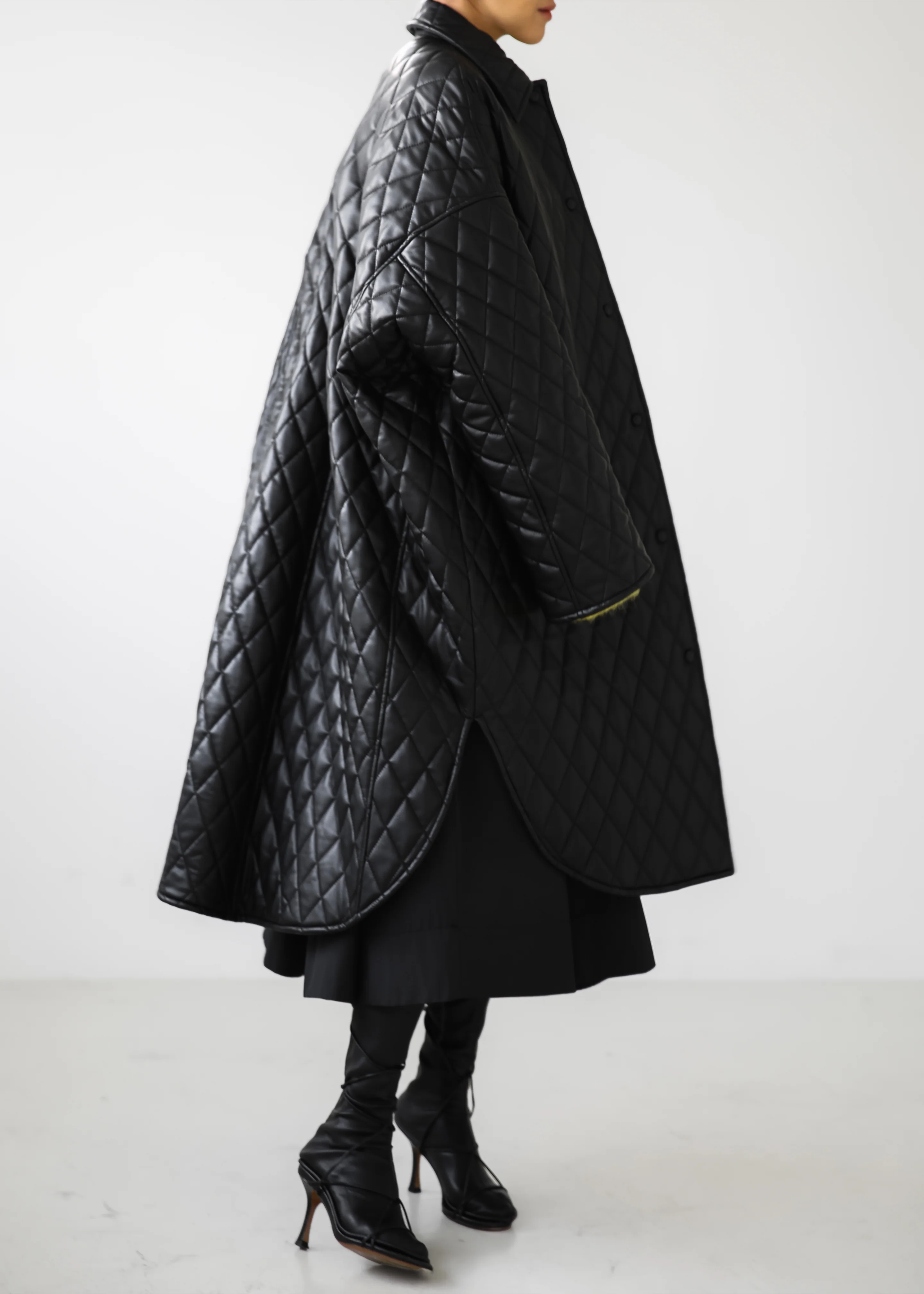 Montana Quilted Faux Leather Coat - Black - Image 3
