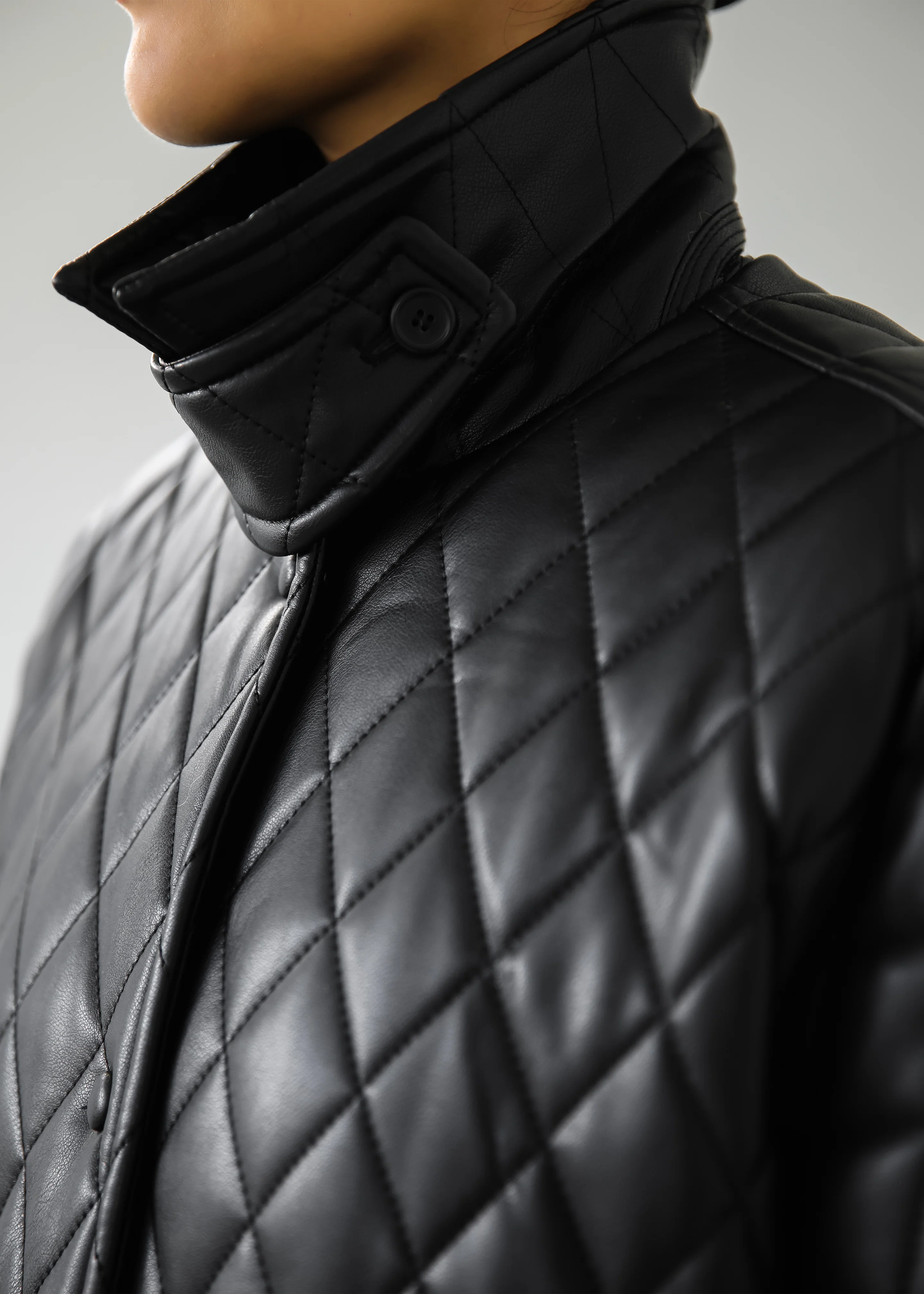 Montana Quilted Faux Leather Coat - Black - Image 4