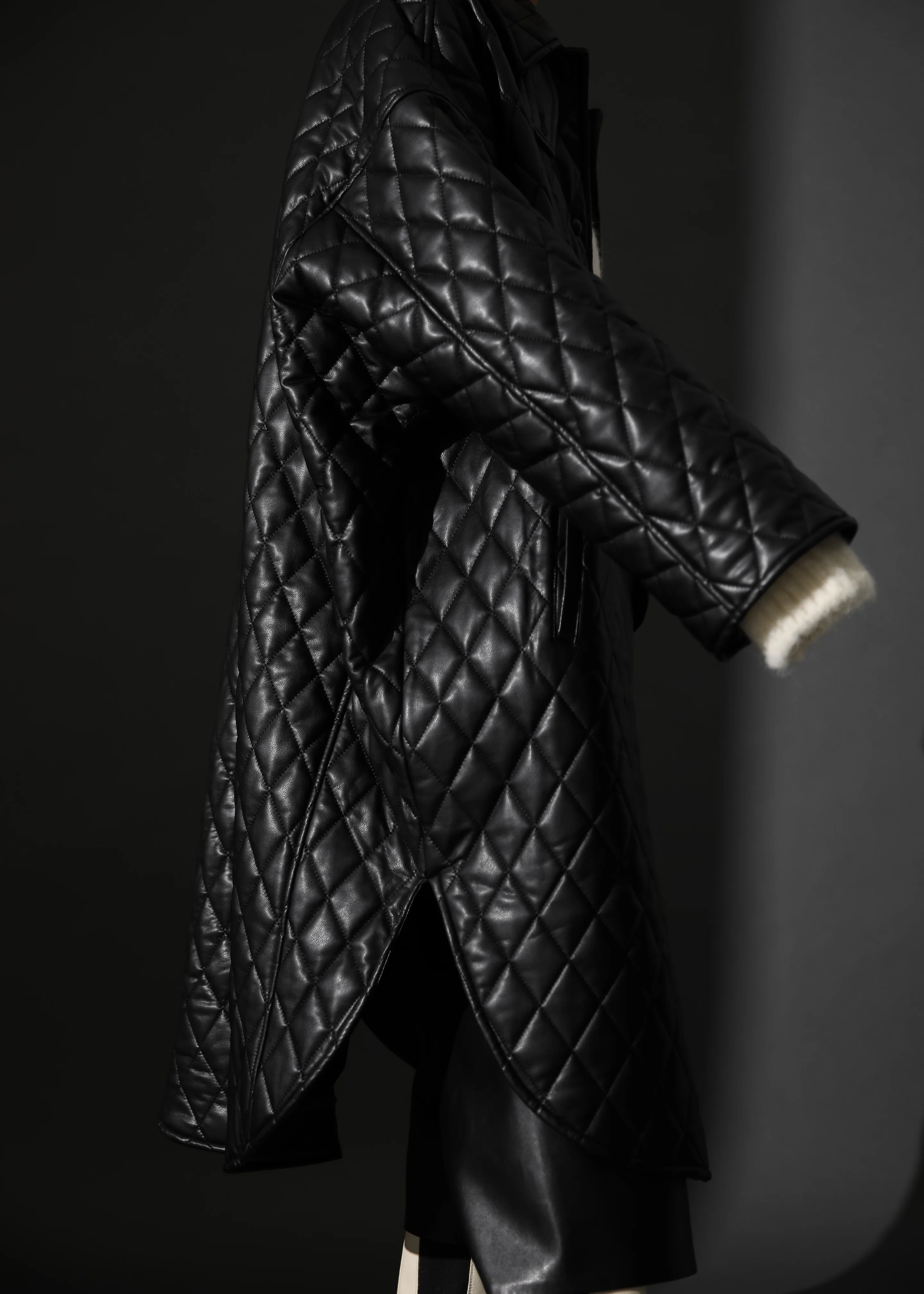 Montana Quilted Faux Leather Coat - Black - Image 6