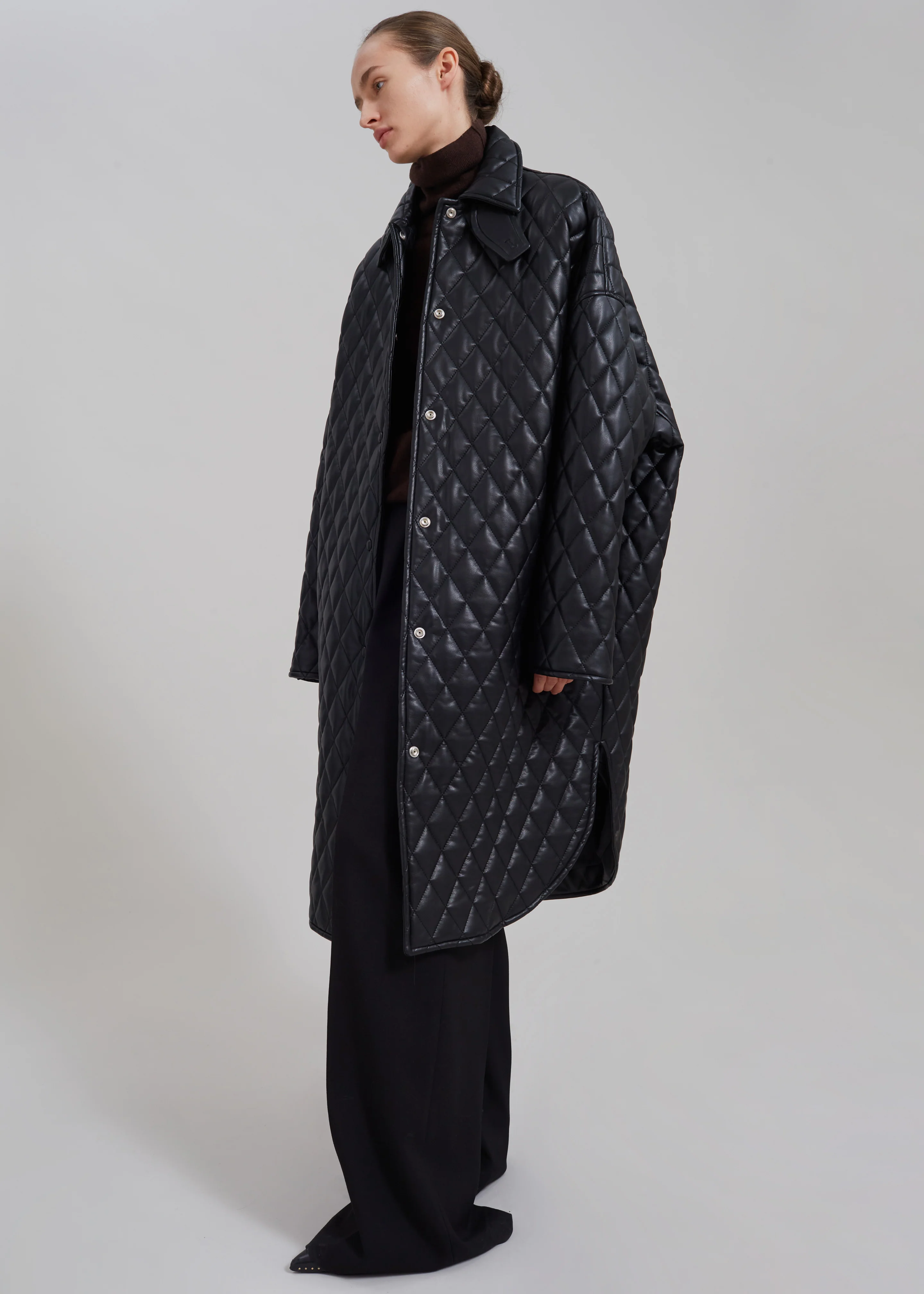 Montana Quilted Faux Leather Coat - Black - Image 7