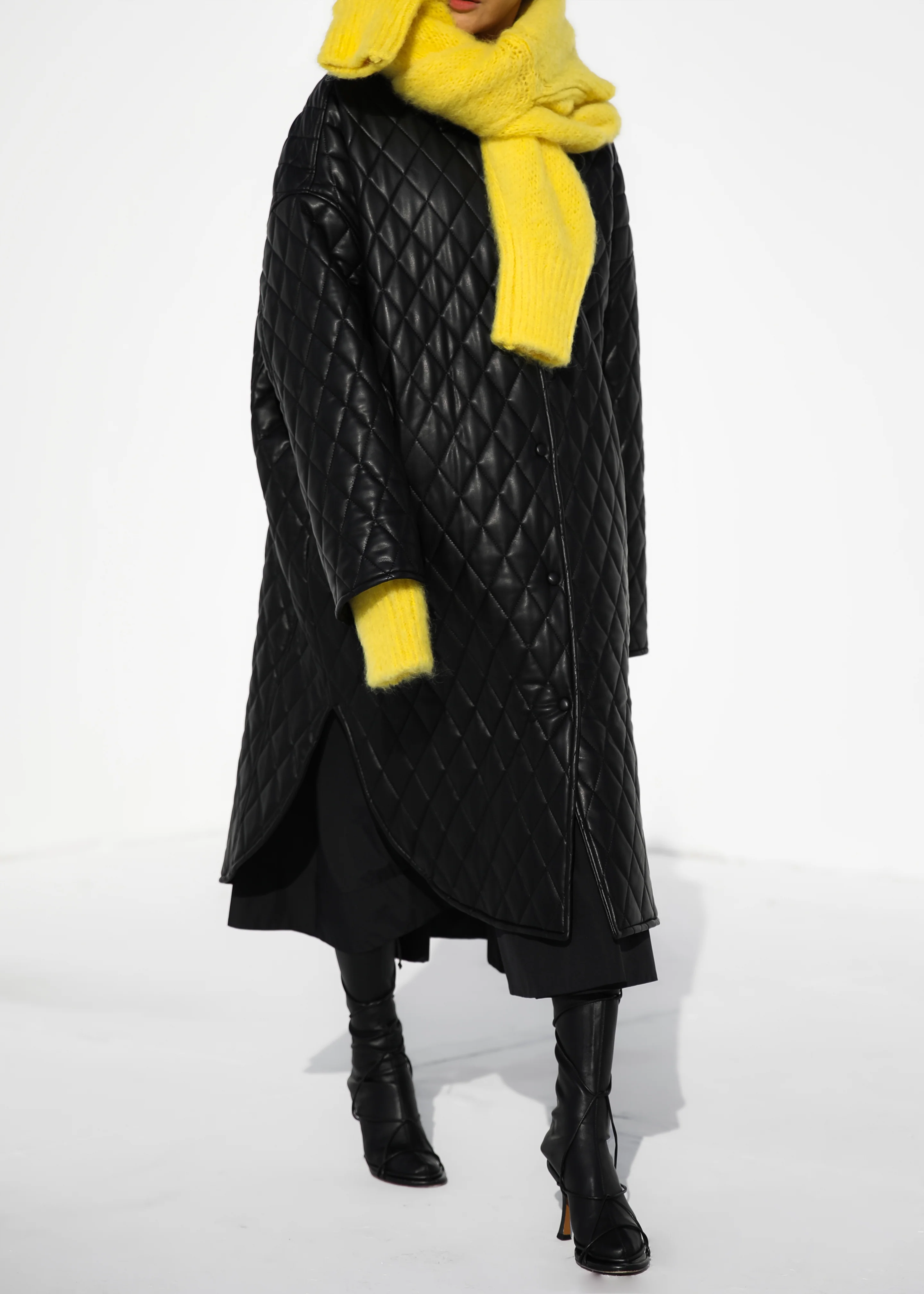 Montana Quilted Faux Leather Coat - Black - Image 9