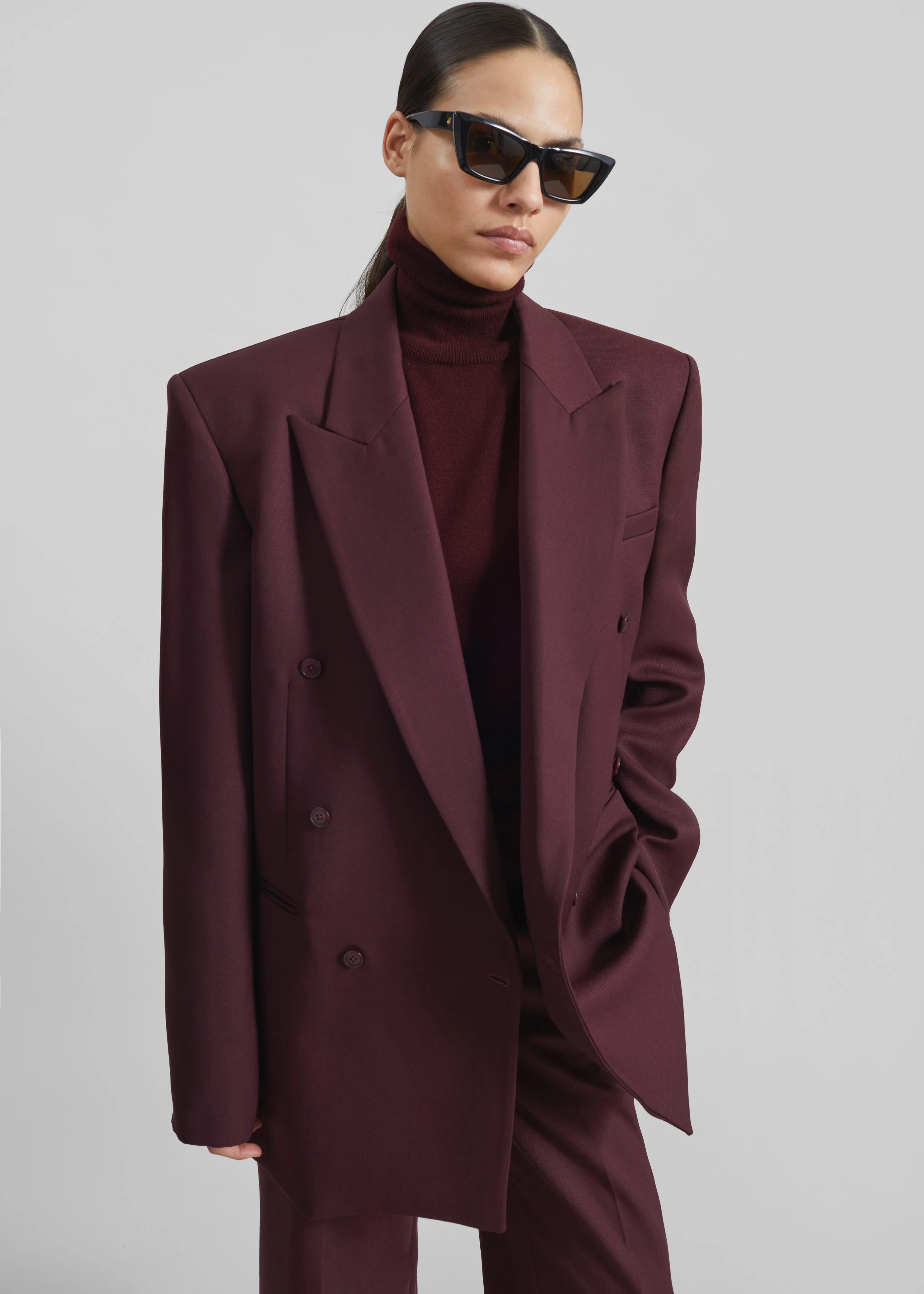 Monterey Structured Wool Blazer - Burgundy - Image 4