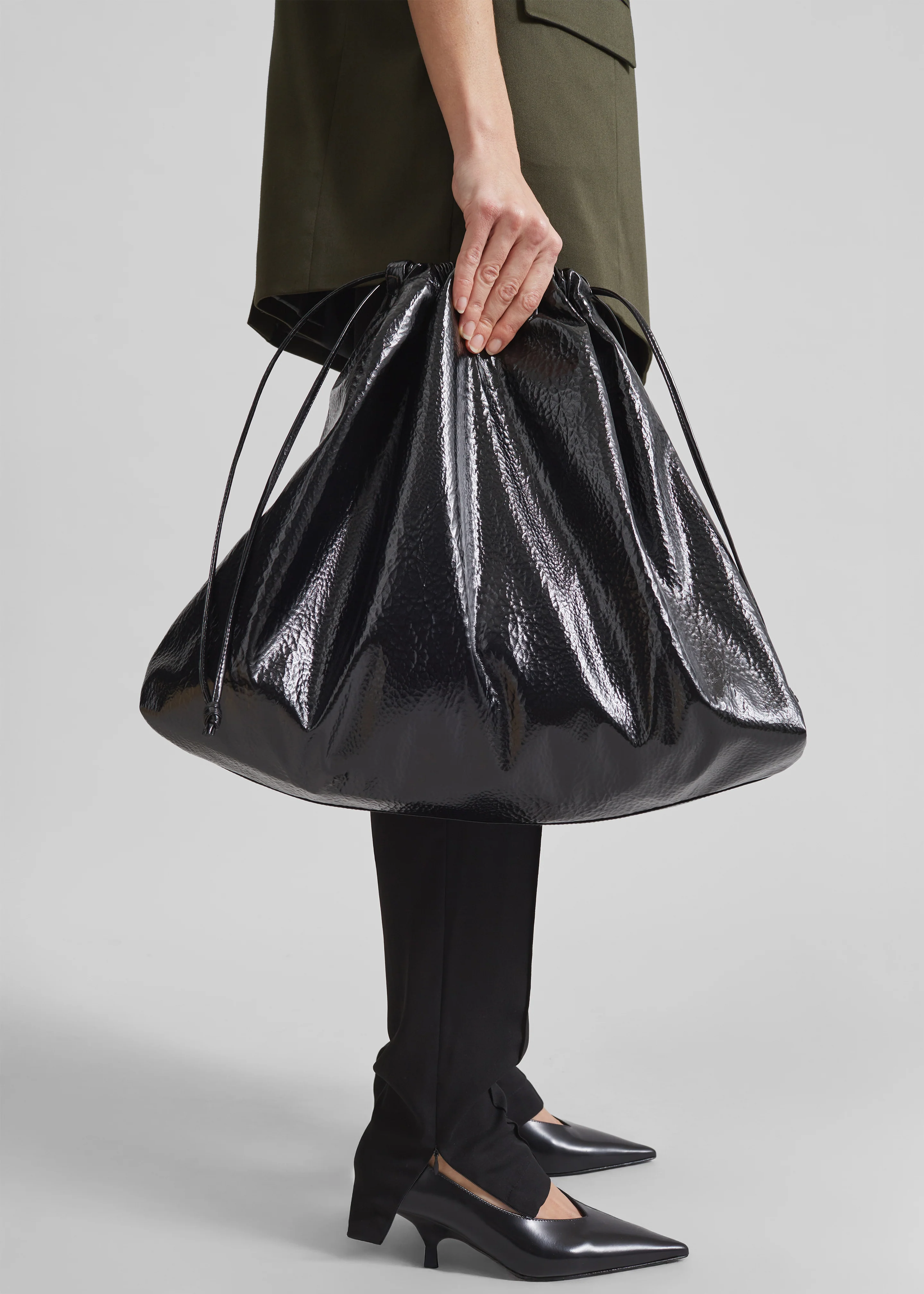 Morgan Crackled Faux Leather Large Pouch - Black - Image 4