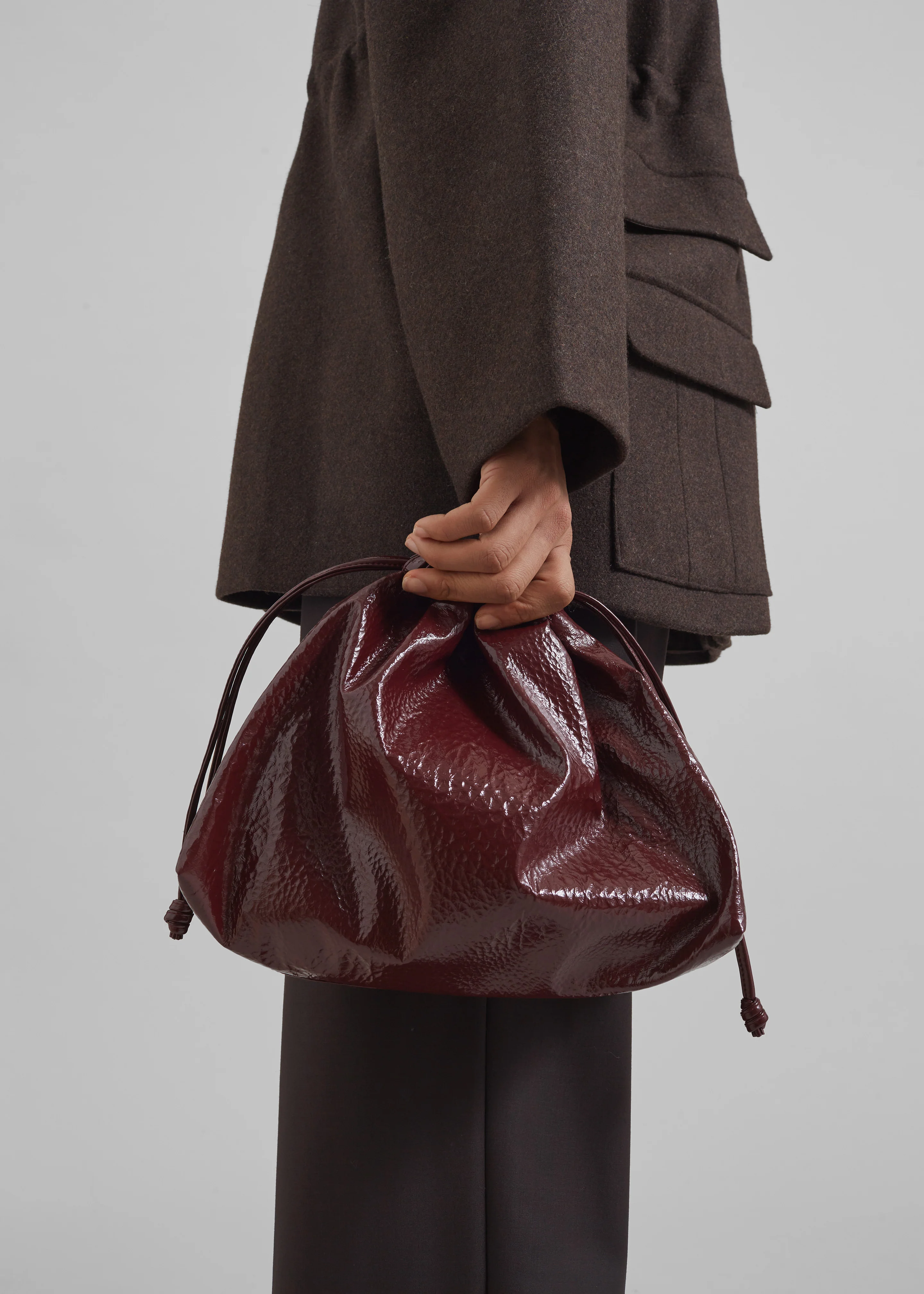 Morgan Crackled Faux Leather Small Pouch - Burgundy - Image 3