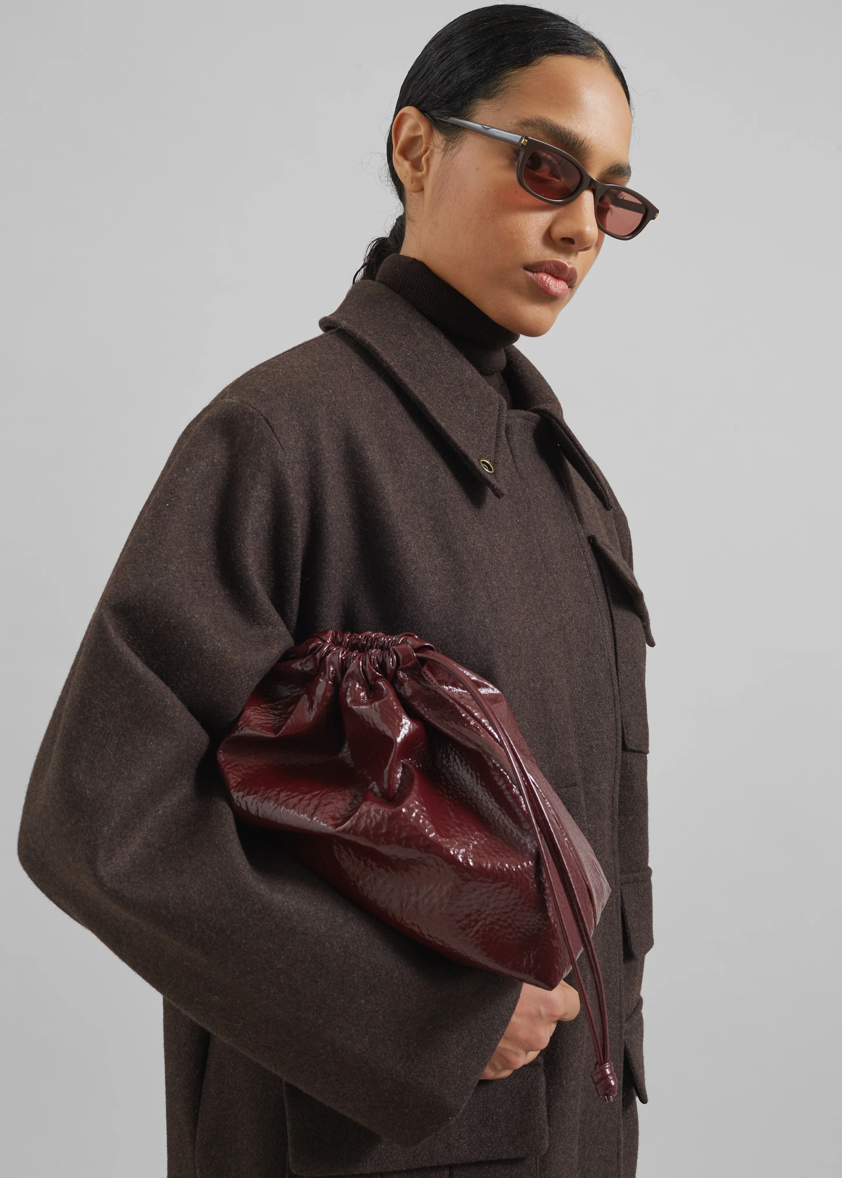 Morgan Crackled Faux Leather Small Pouch - Burgundy - Image 6
