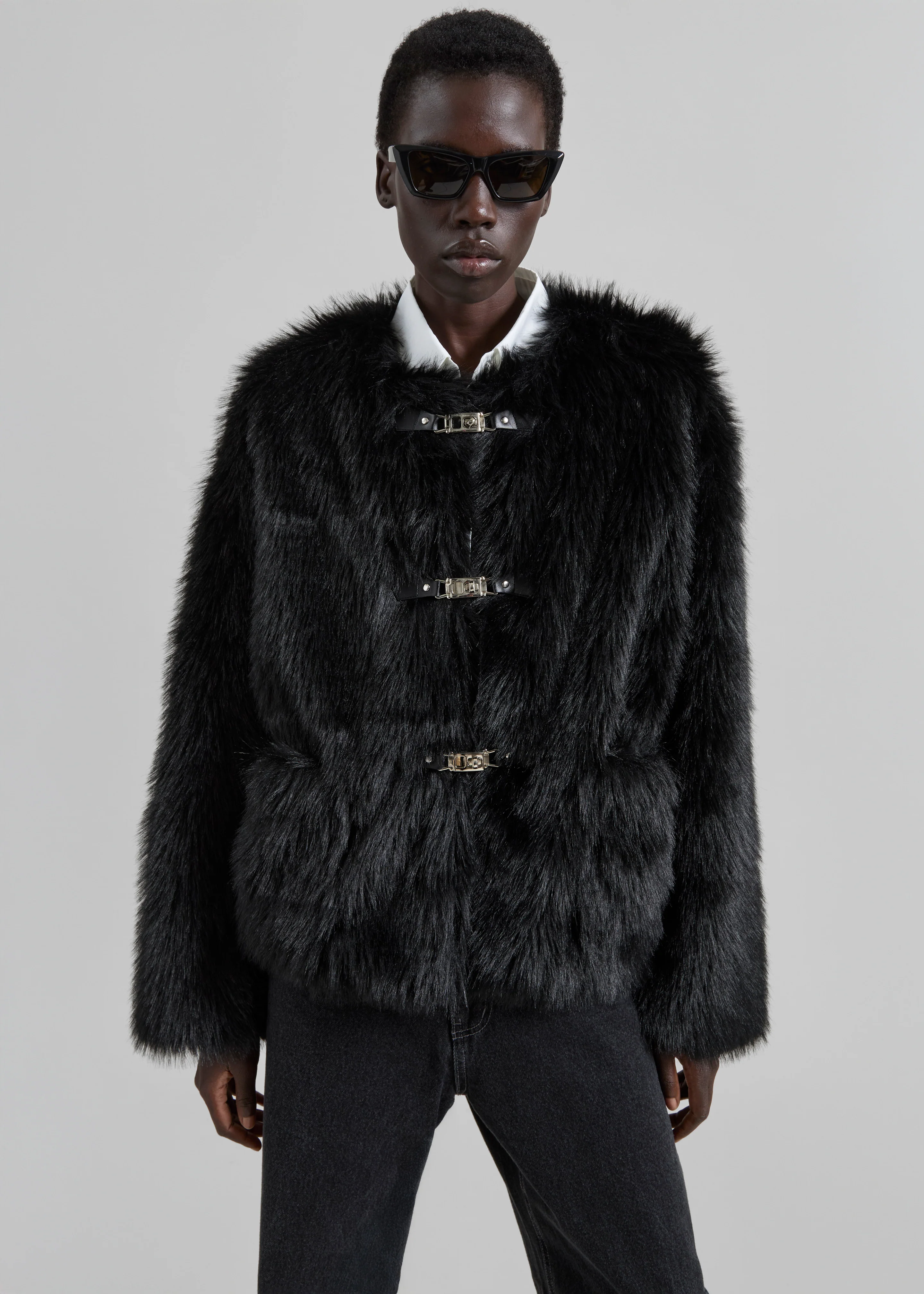 Moritz Faux Fur Buckle Jacket - Black - Image 2