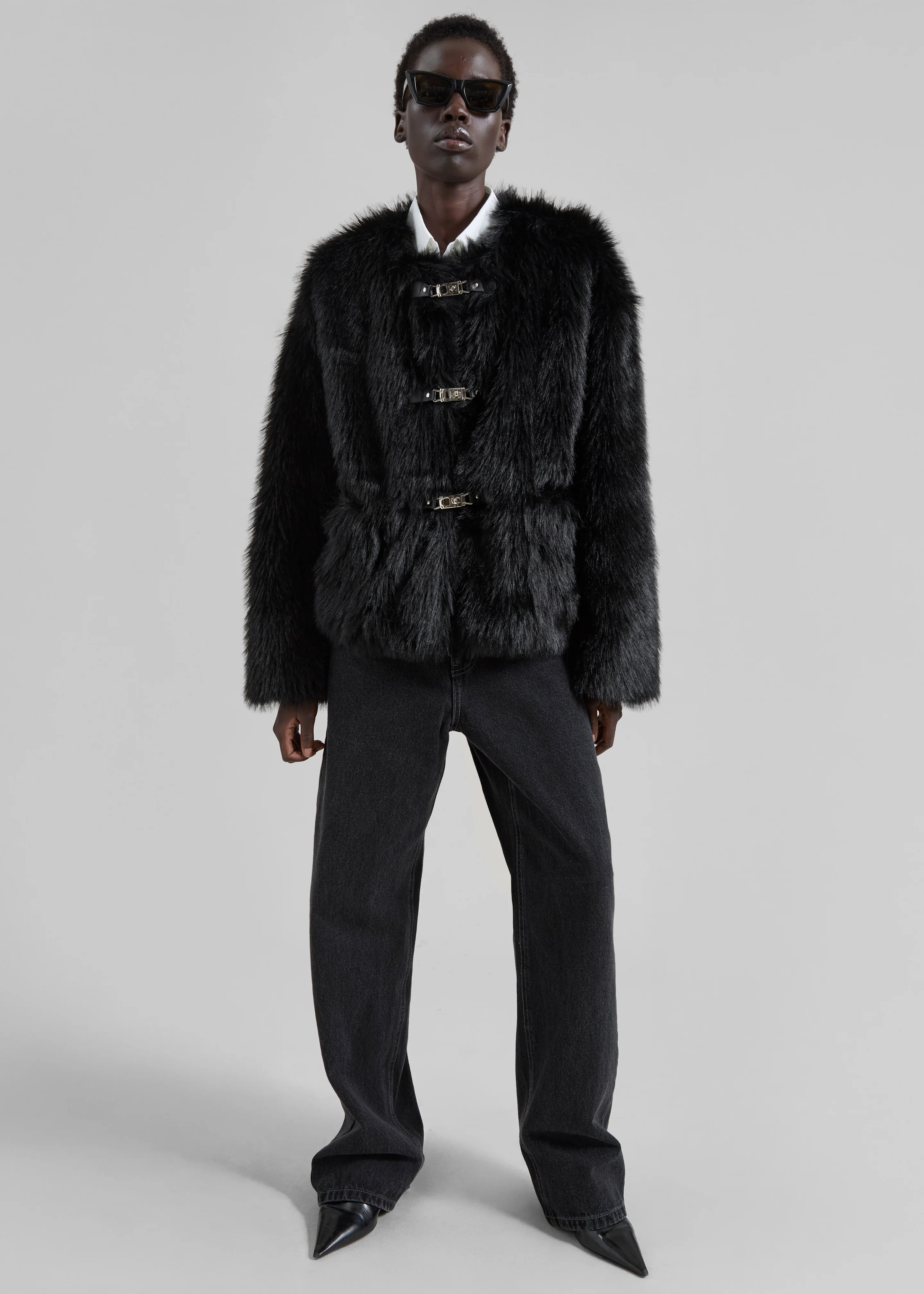 Moritz Faux Fur Buckle Jacket - Black - Image 3
